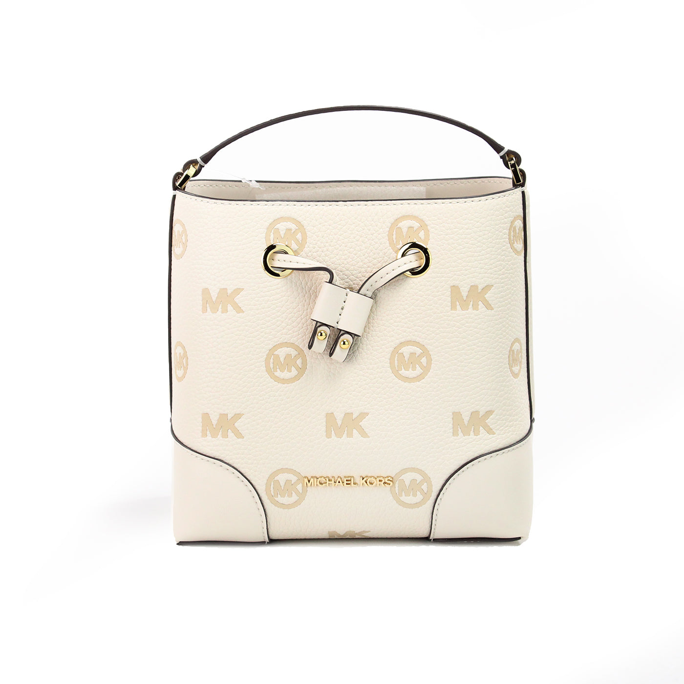 Michael Kors Mercer Small Light Cream Embossed Drawstring Bucket Messenger Bag - Luksusmuotia Michael Kors - Tutustu YVES JAVANNI® 