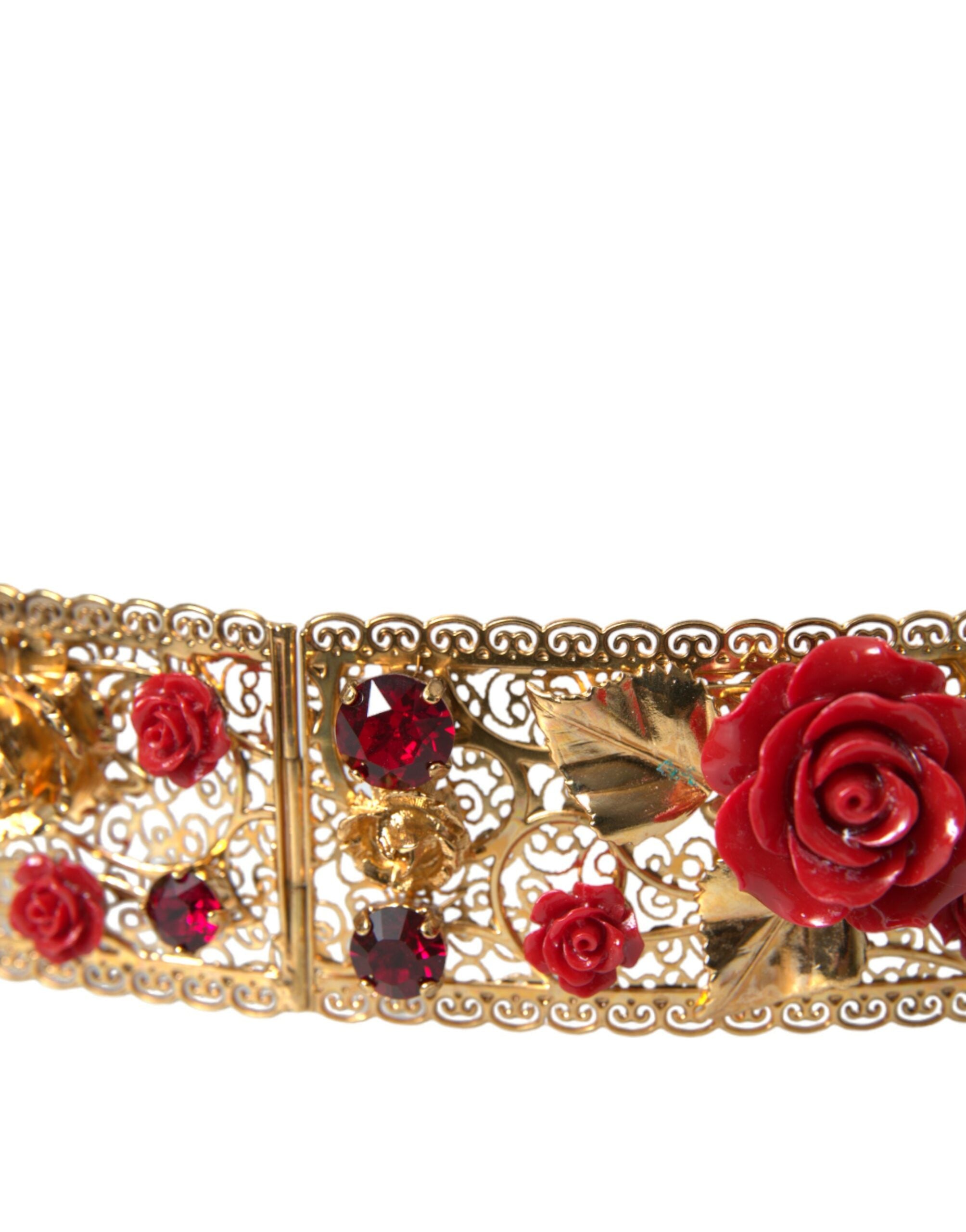 Dolce & Gabbana Gold Brass Red Roses Crystal Jewel Waist Belt - Luksusmuotia Dolce & Gabbana - Tutustu YVES JAVANNI® 