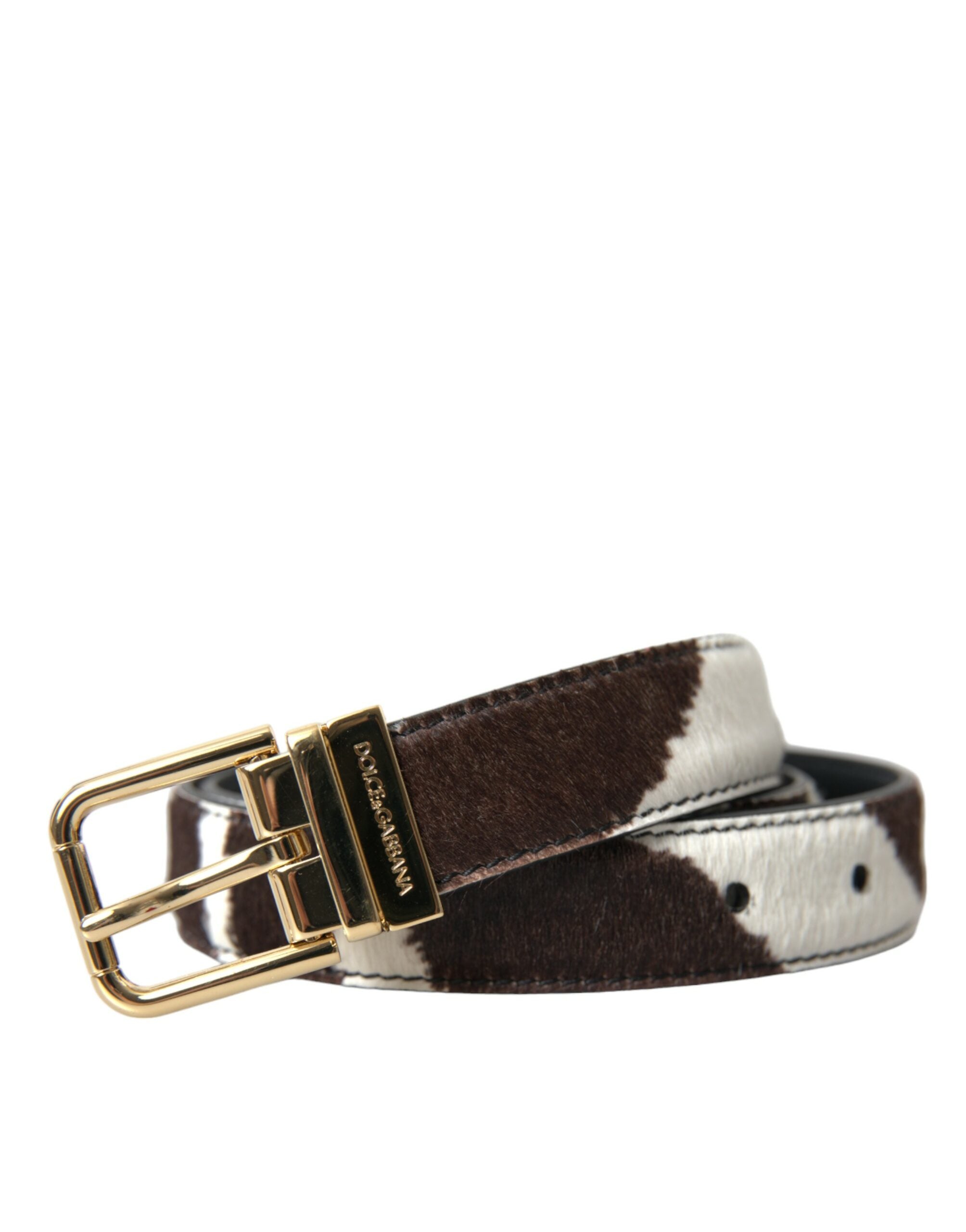 Dolce & Gabbana Brown White Zebra Pony Hair Gold Buckle Belt - Luksusmuotia Dolce & Gabbana - Tutustu YVES JAVANNI® 