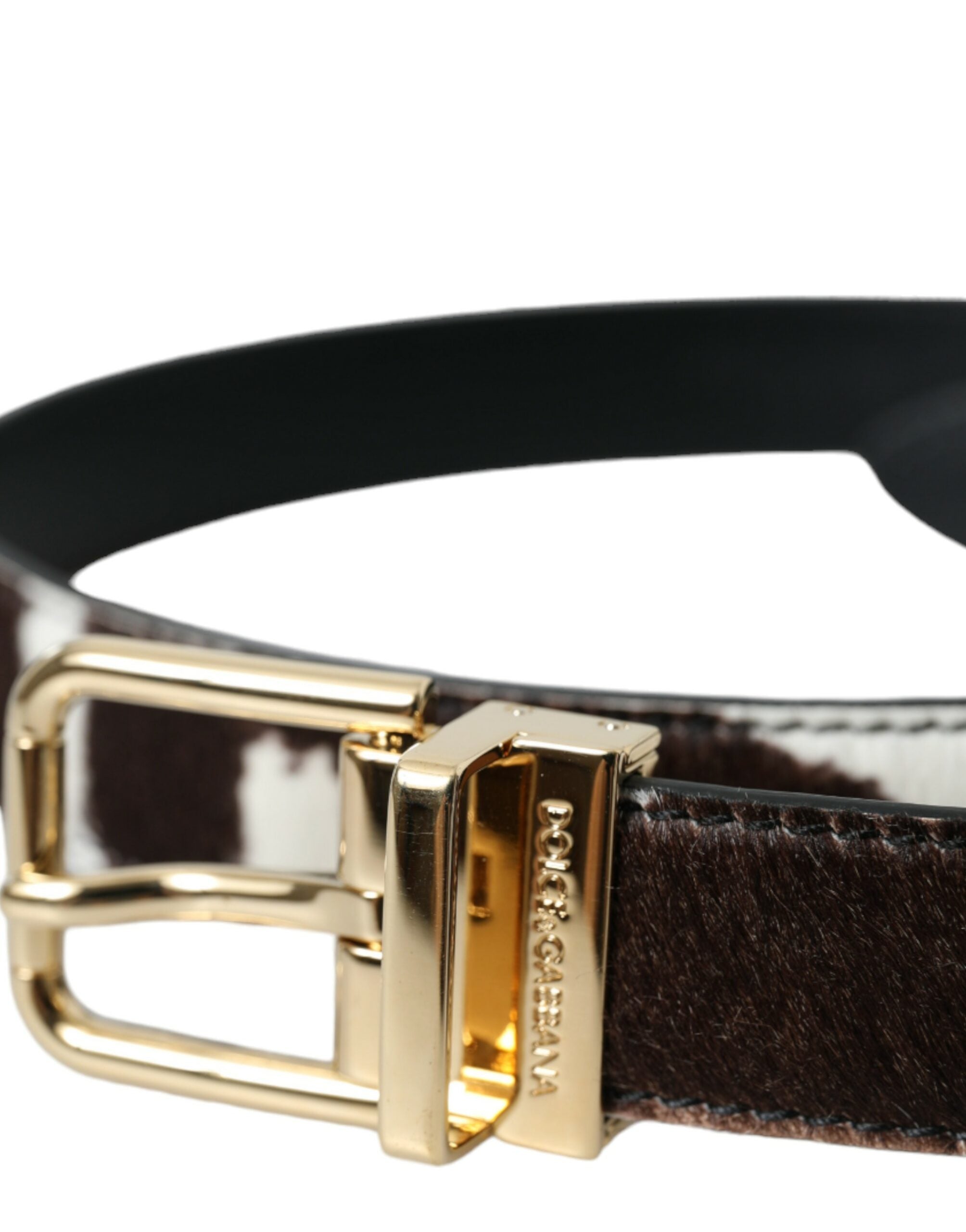 Dolce & Gabbana Brown White Zebra Pony Hair Gold Buckle Belt - Luksusmuotia Dolce & Gabbana - Tutustu YVES JAVANNI® 