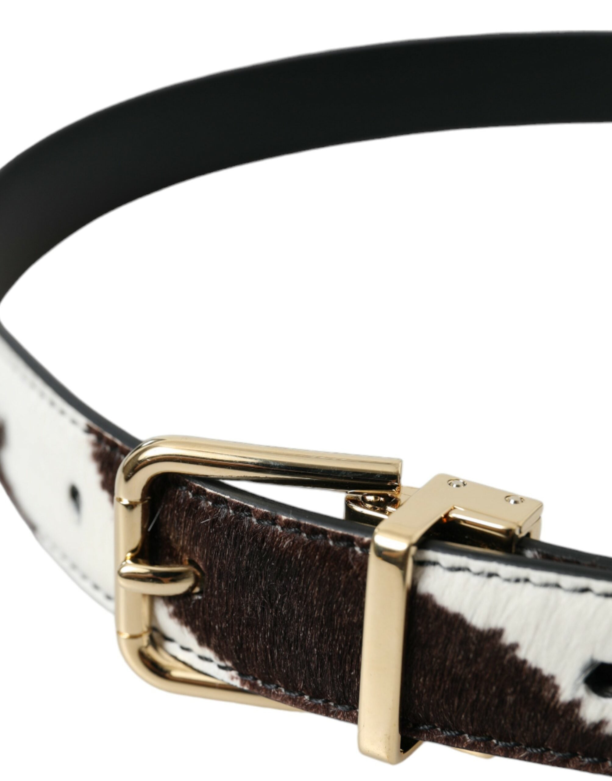 Dolce & Gabbana Brown White Zebra Pony Hair Gold Buckle Belt - Luksusmuotia Dolce & Gabbana - Tutustu YVES JAVANNI® 