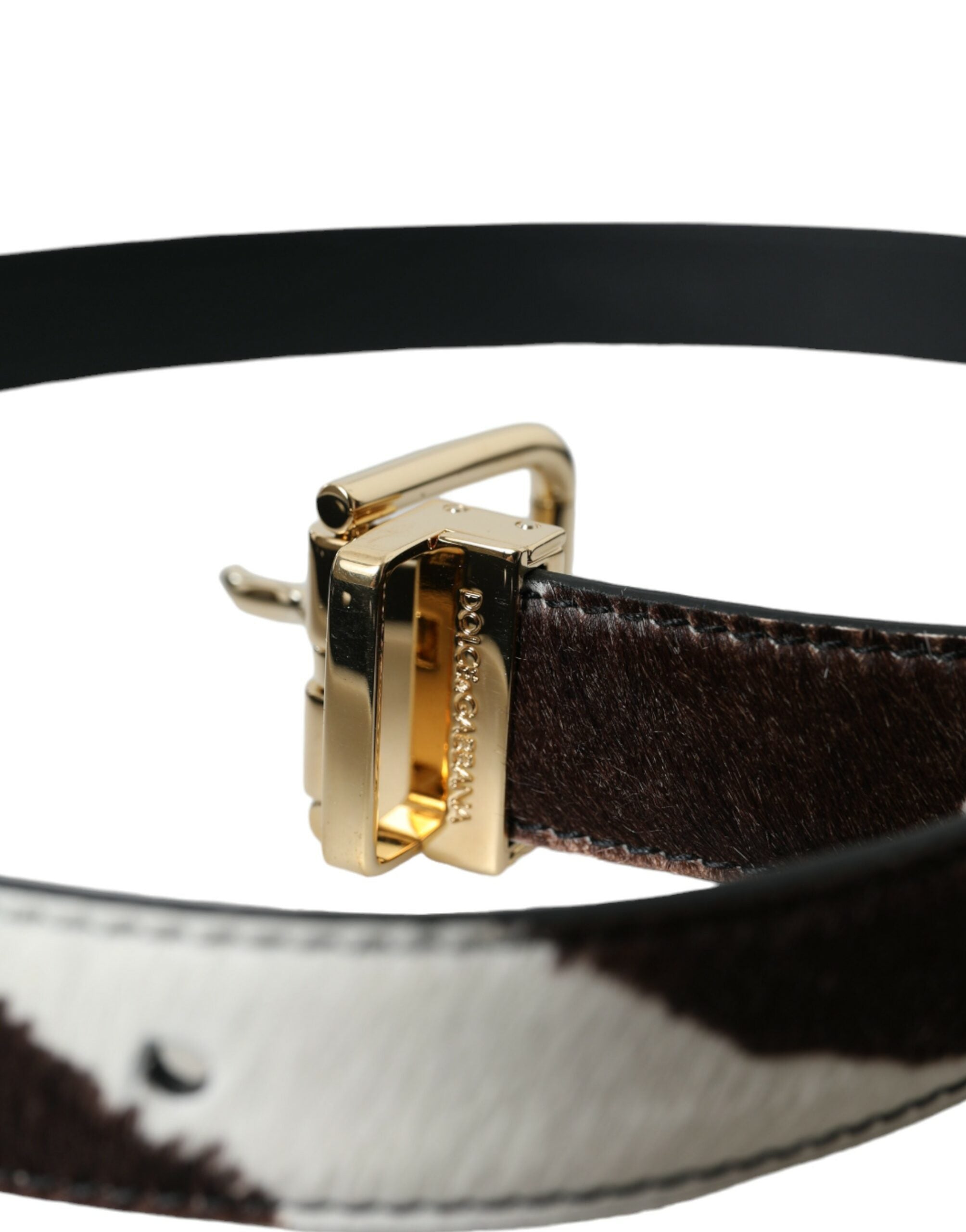 Dolce & Gabbana Brown White Zebra Pony Hair Gold Buckle Belt - Luksusmuotia Dolce & Gabbana - Tutustu YVES JAVANNI® 