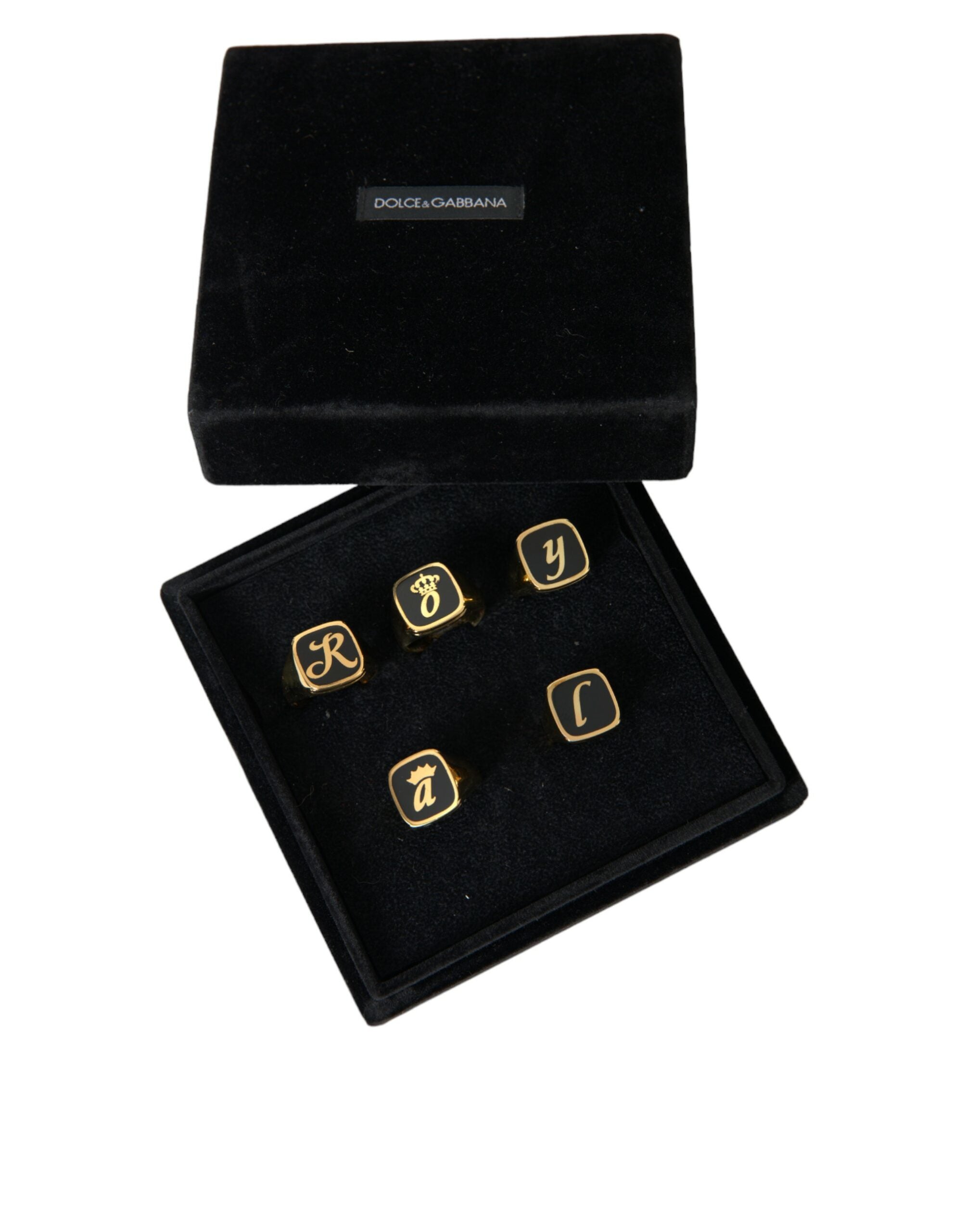 Dolce & Gabbana Gold Brass ROYAL Enamel Set of 5 Ring - Luksusmuotia Dolce & Gabbana - Tutustu YVES JAVANNI® 