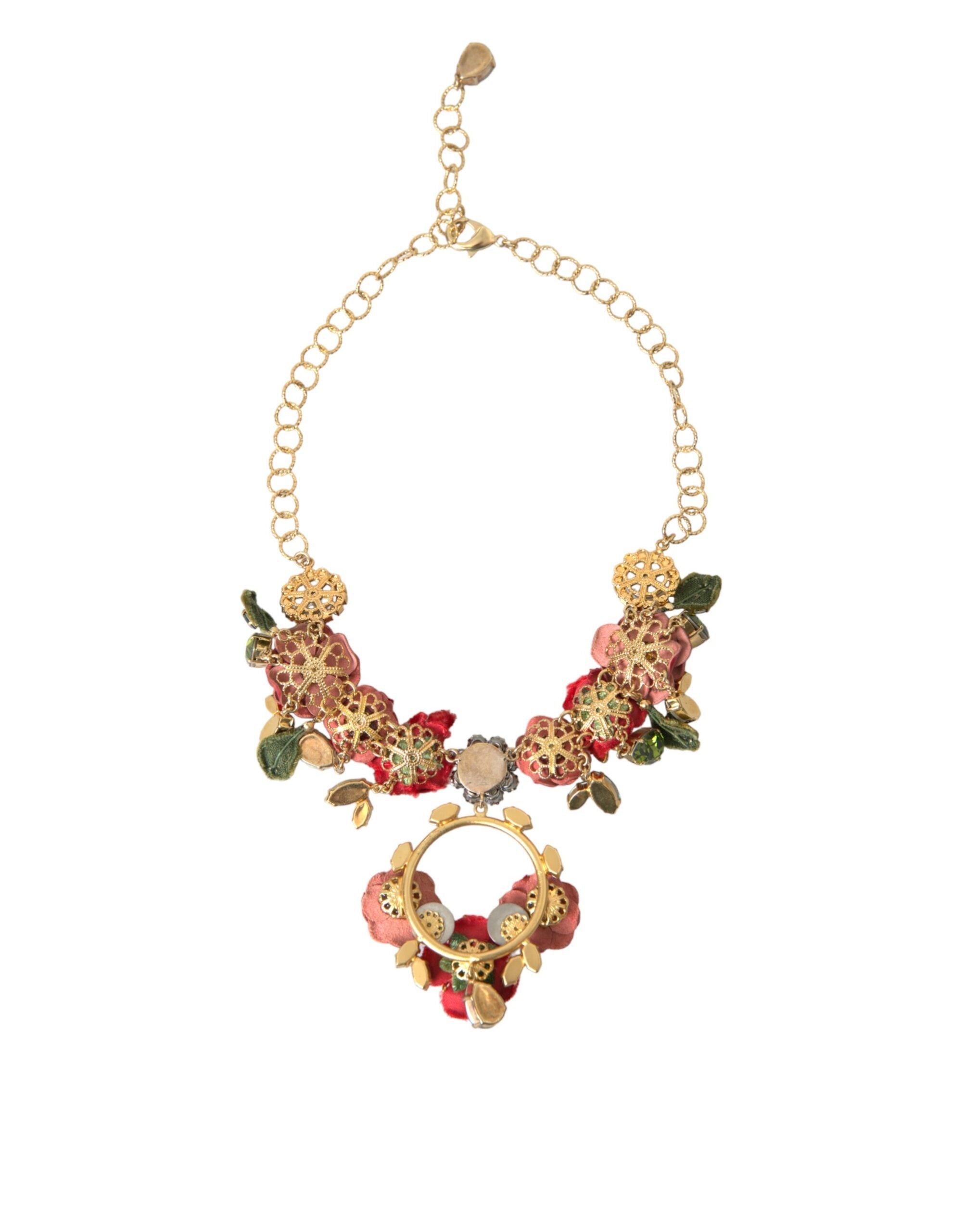 Dolce & Gabbana Gold Brass Link Chain Rose Petal Crystal Pendant Necklace - Luksusmuotia Dolce & Gabbana - Tutustu YVES JAVANNI® 