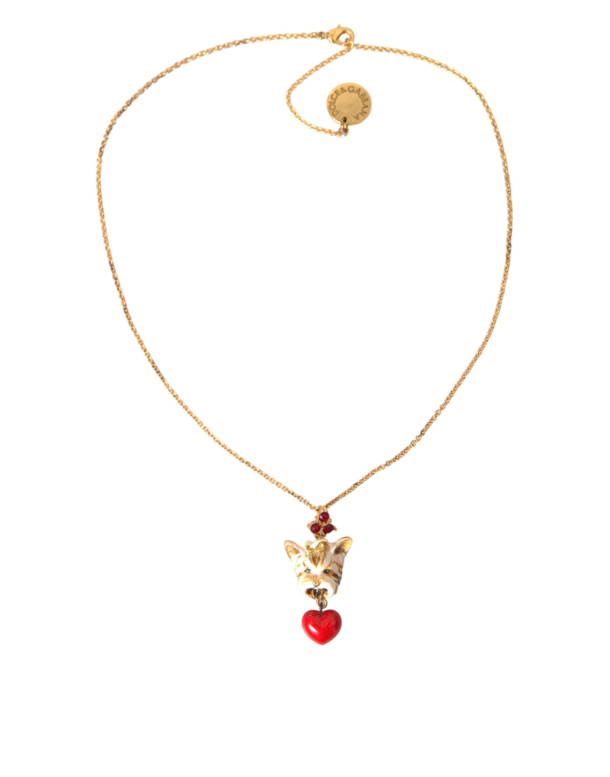 Dolce & Gabbana Gold Brass Chain Dog Heart Pendant Charm Necklace - Luksusmuotia Dolce & Gabbana - Tutustu YVES JAVANNI® 