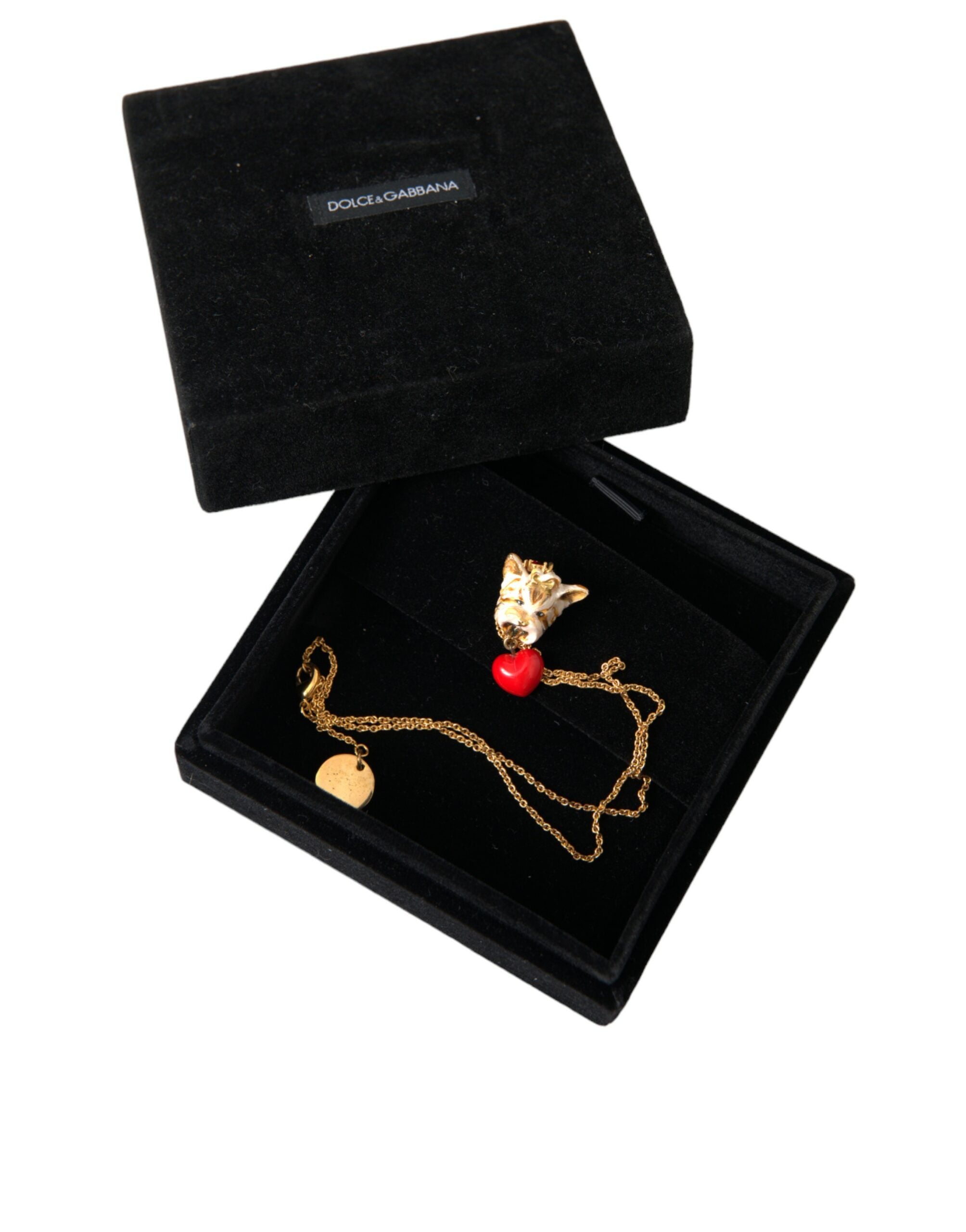 Dolce & Gabbana Gold Brass Chain Dog Heart Pendant Charm Necklace - Luksusmuotia Dolce & Gabbana - Tutustu YVES JAVANNI® 