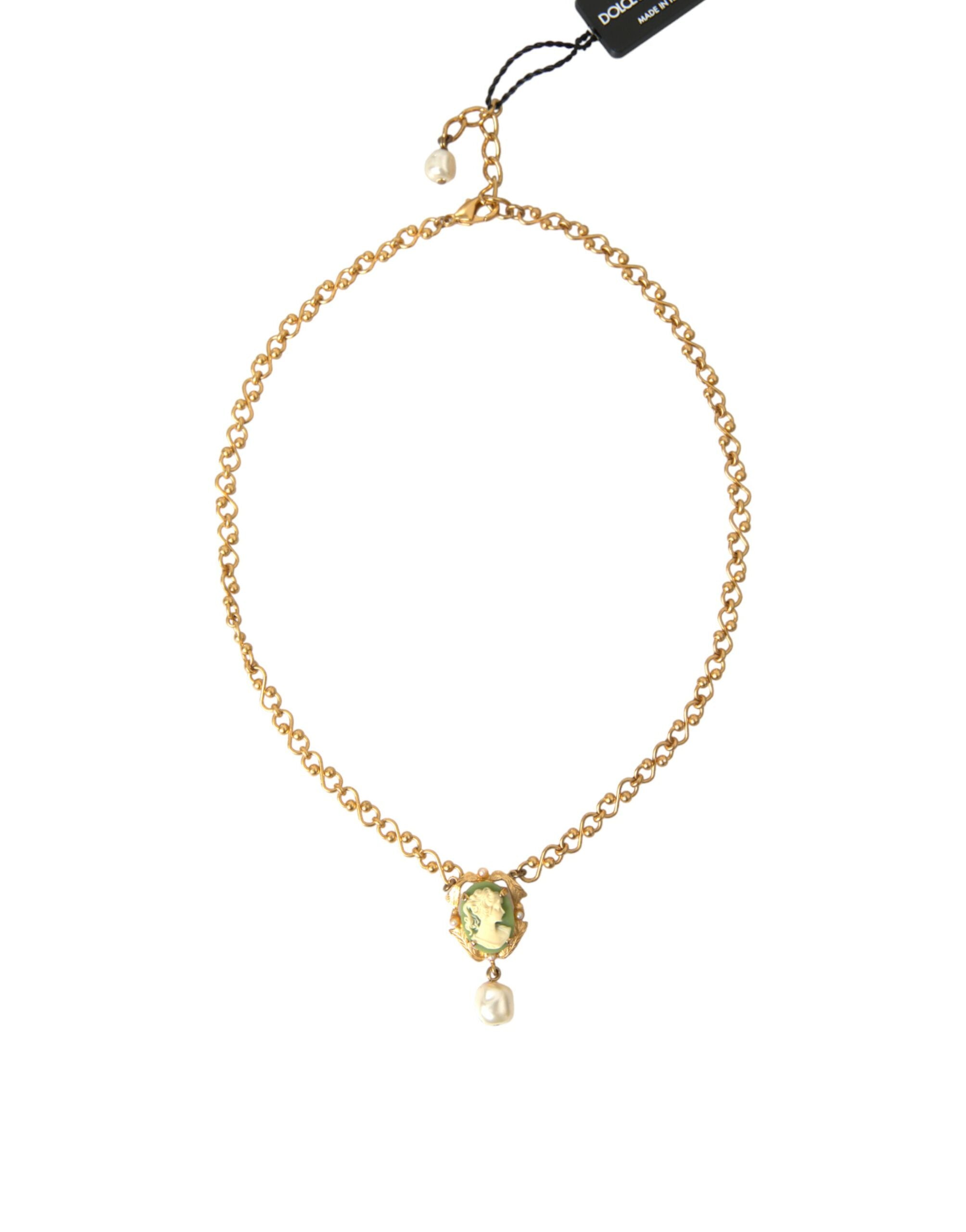 Dolce & Gabbana Gold Brass Chain Pearl Pendant Charm Necklace - Luksuslaukut ja asusteet Dolce & Gabbana - Tutustu YVES JAVANNI® 