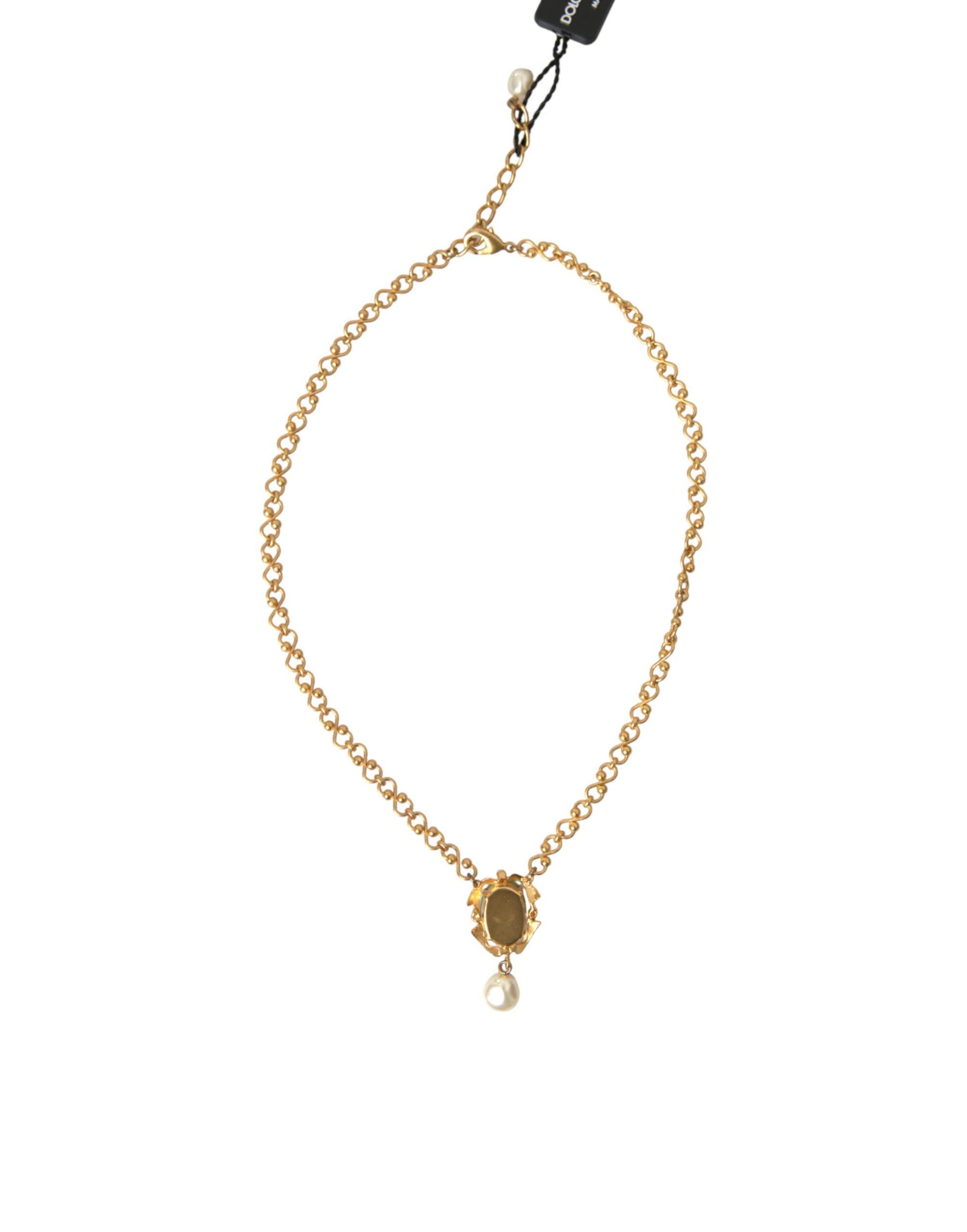 Dolce & Gabbana Gold Brass Chain Pearl Pendant Charm Necklace - Luksusmuotia Dolce & Gabbana - Tutustu YVES JAVANNI® 