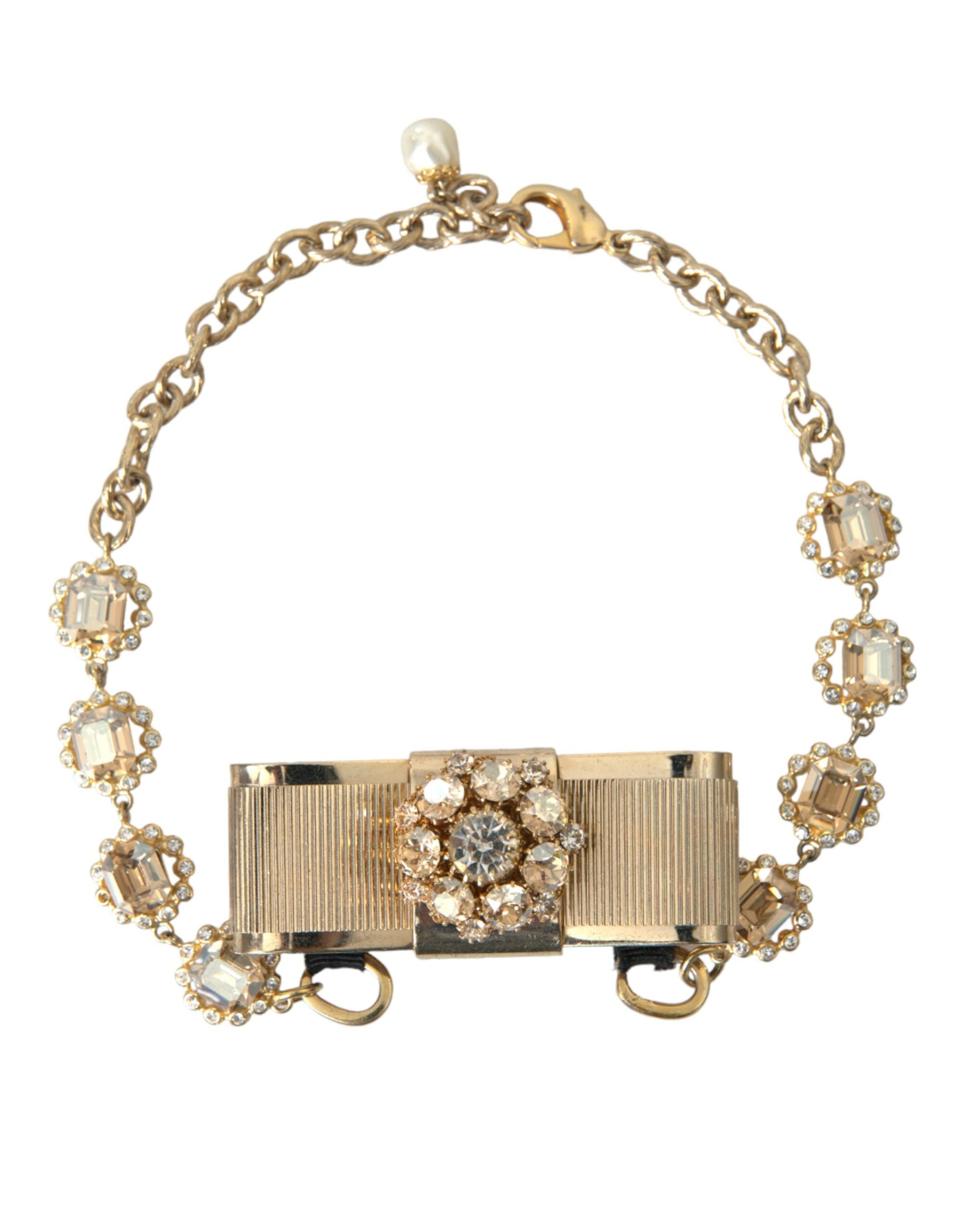 Dolce & Gabbana Gold Brass Clear Crystal Bow Chain Choker Necklace - Luksusmuotia Dolce & Gabbana - Tutustu YVES JAVANNI® 