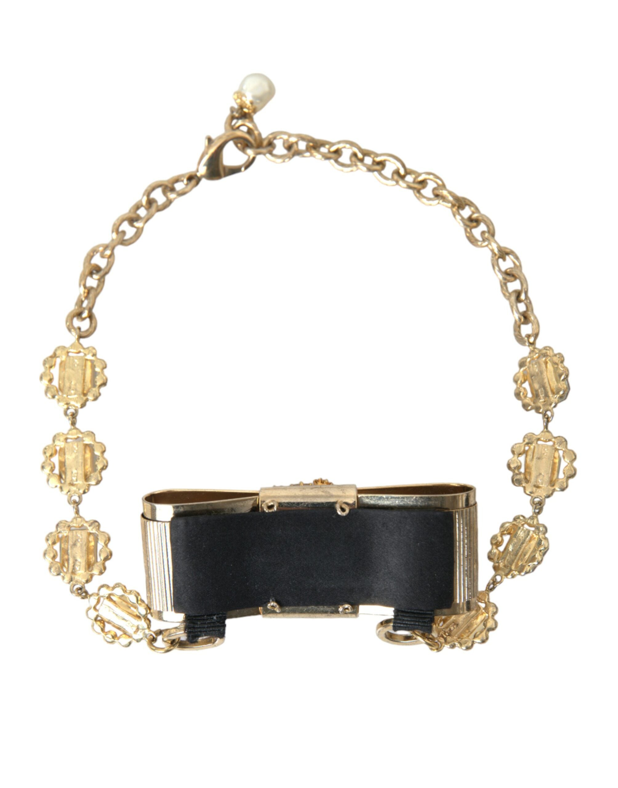 Dolce & Gabbana Gold Brass Clear Crystal Bow Chain Choker Necklace - Luksusmuotia Dolce & Gabbana - Tutustu YVES JAVANNI® 