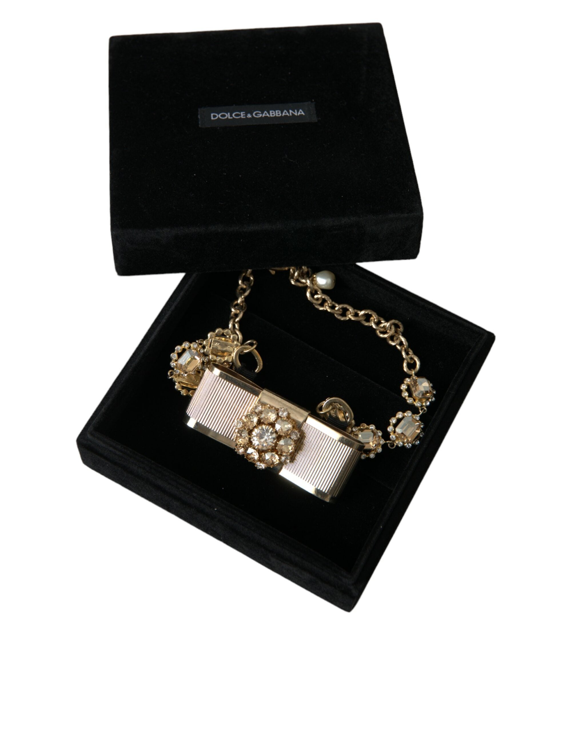 Dolce & Gabbana Gold Brass Clear Crystal Bow Chain Choker Necklace - Luksusmuotia Dolce & Gabbana - Tutustu YVES JAVANNI® 