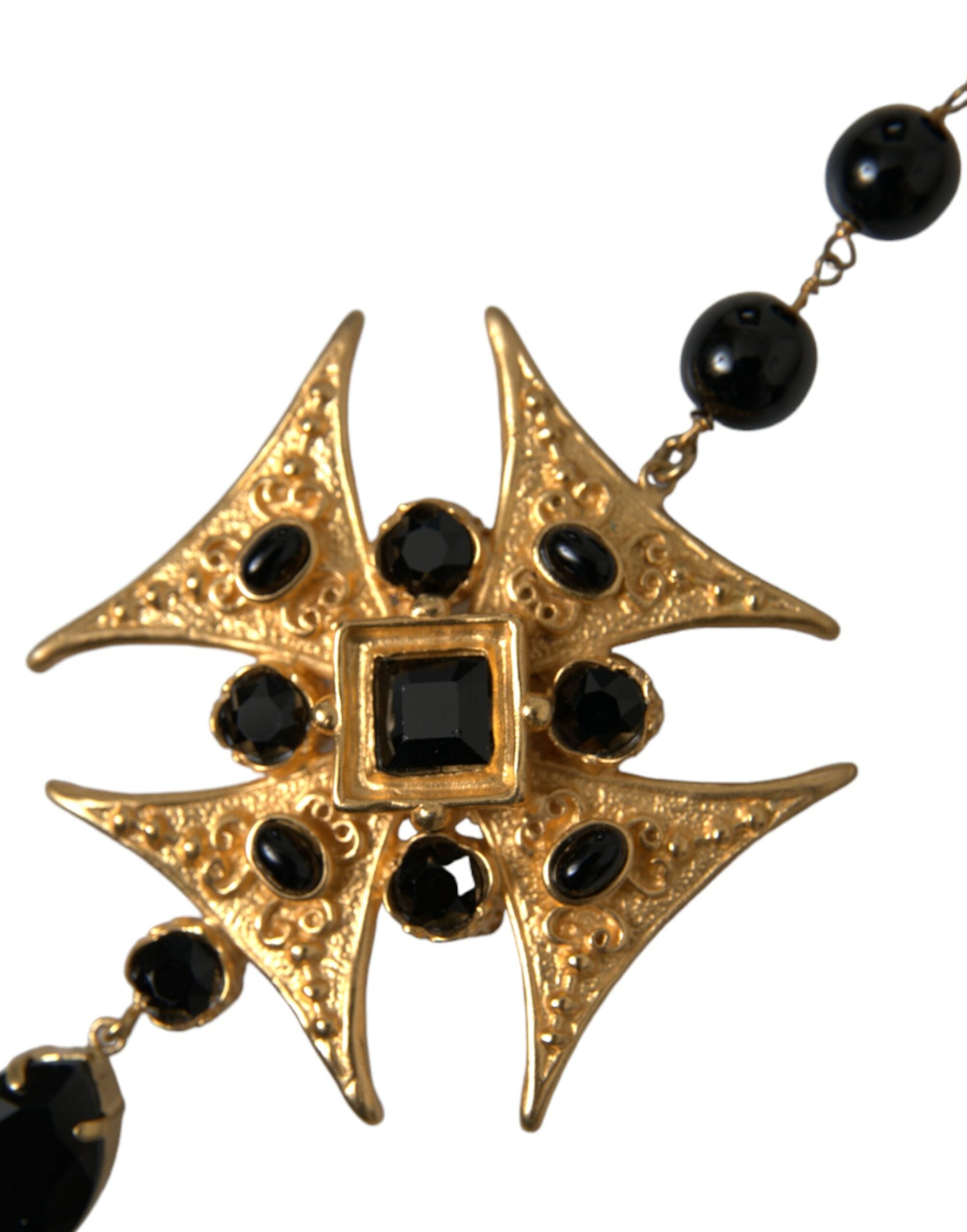 Dolce & Gabbana Gold Tone Brass Cross Black Beaded Chain Rosary Necklace - Luksusmuotia Dolce & Gabbana - Tutustu YVES JAVANNI® 