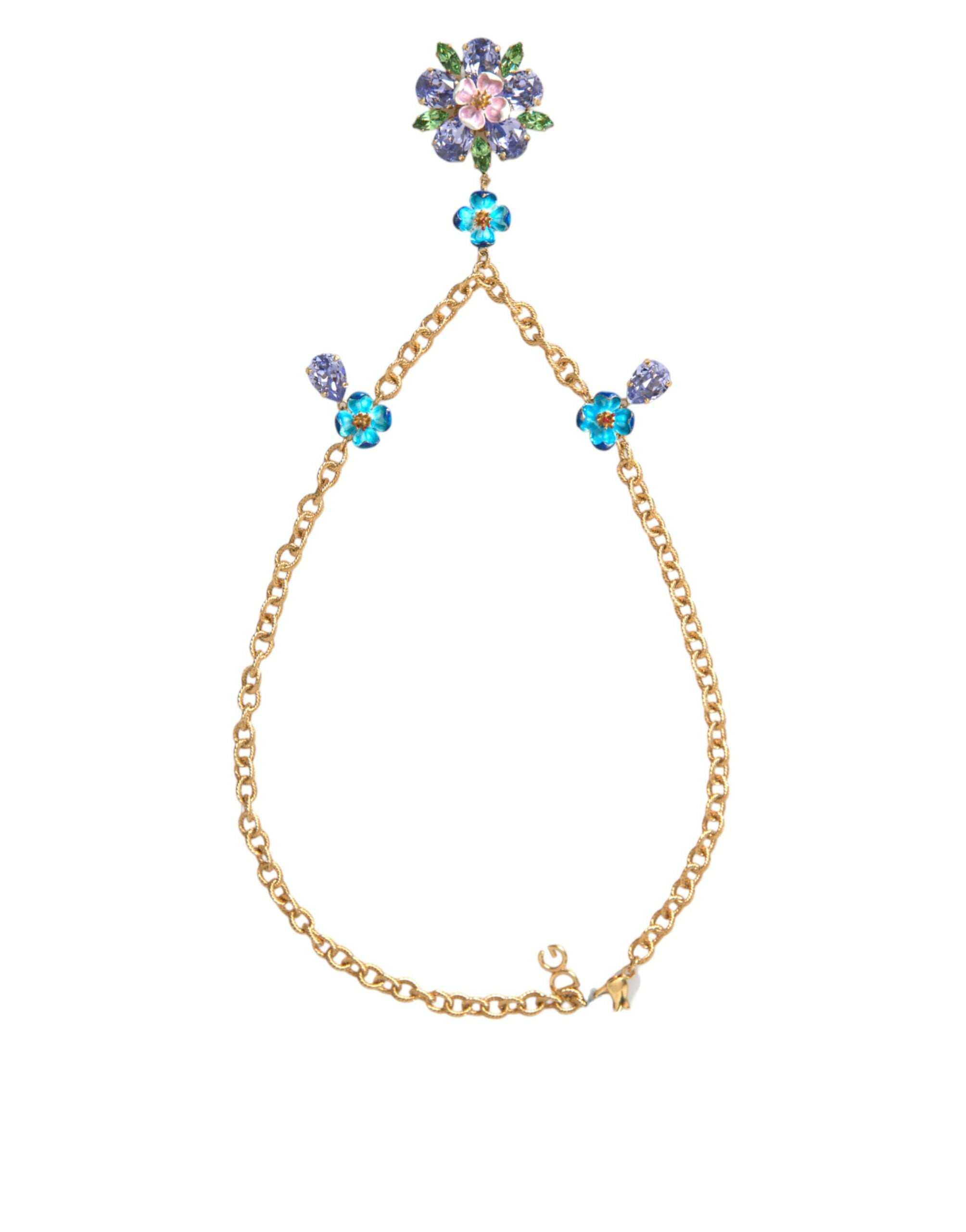 Dolce & Gabbana Gold Brass Chain Crystal Floral Pendant Charm Necklace - Luksusmuotia Dolce & Gabbana - Tutustu YVES JAVANNI® 