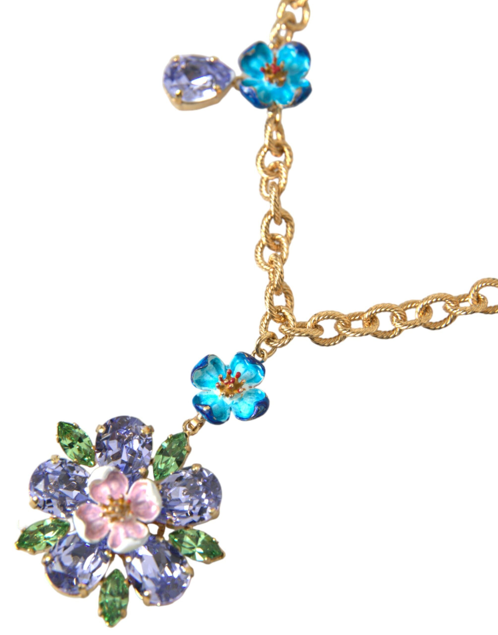 Dolce & Gabbana Gold Brass Chain Crystal Floral Pendant Charm Necklace - Luksusmuotia Dolce & Gabbana - Tutustu YVES JAVANNI® 