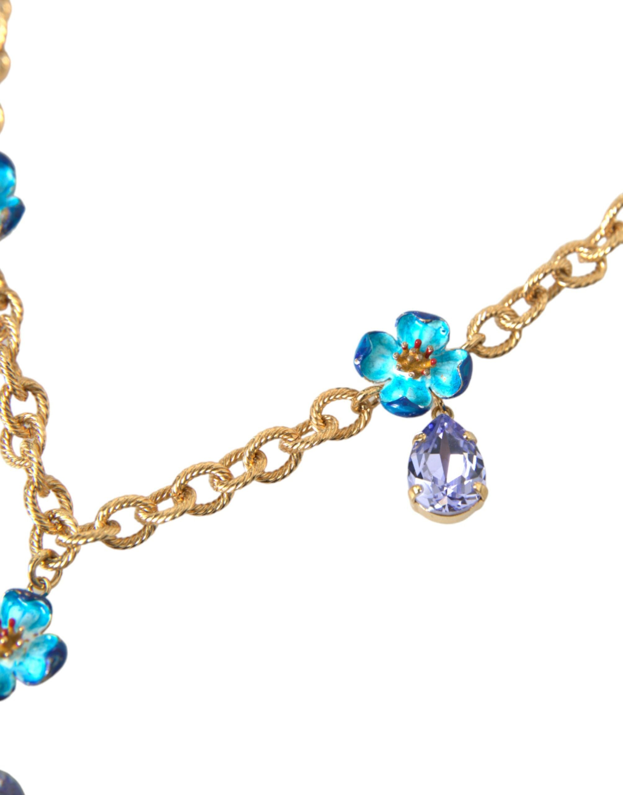 Dolce & Gabbana Gold Brass Chain Crystal Floral Pendant Charm Necklace - Luksusmuotia Dolce & Gabbana - Tutustu YVES JAVANNI® 