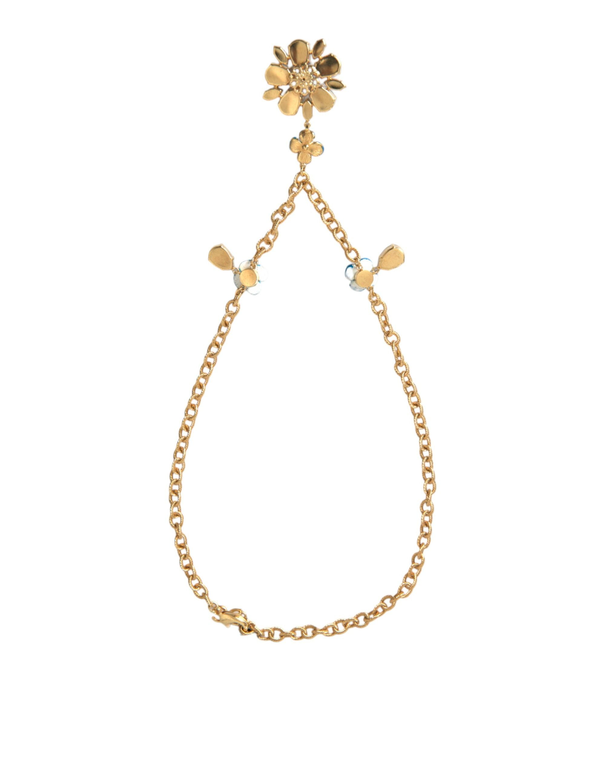 Dolce & Gabbana Gold Brass Chain Crystal Floral Pendant Charm Necklace - Luksusmuotia Dolce & Gabbana - Tutustu YVES JAVANNI® 