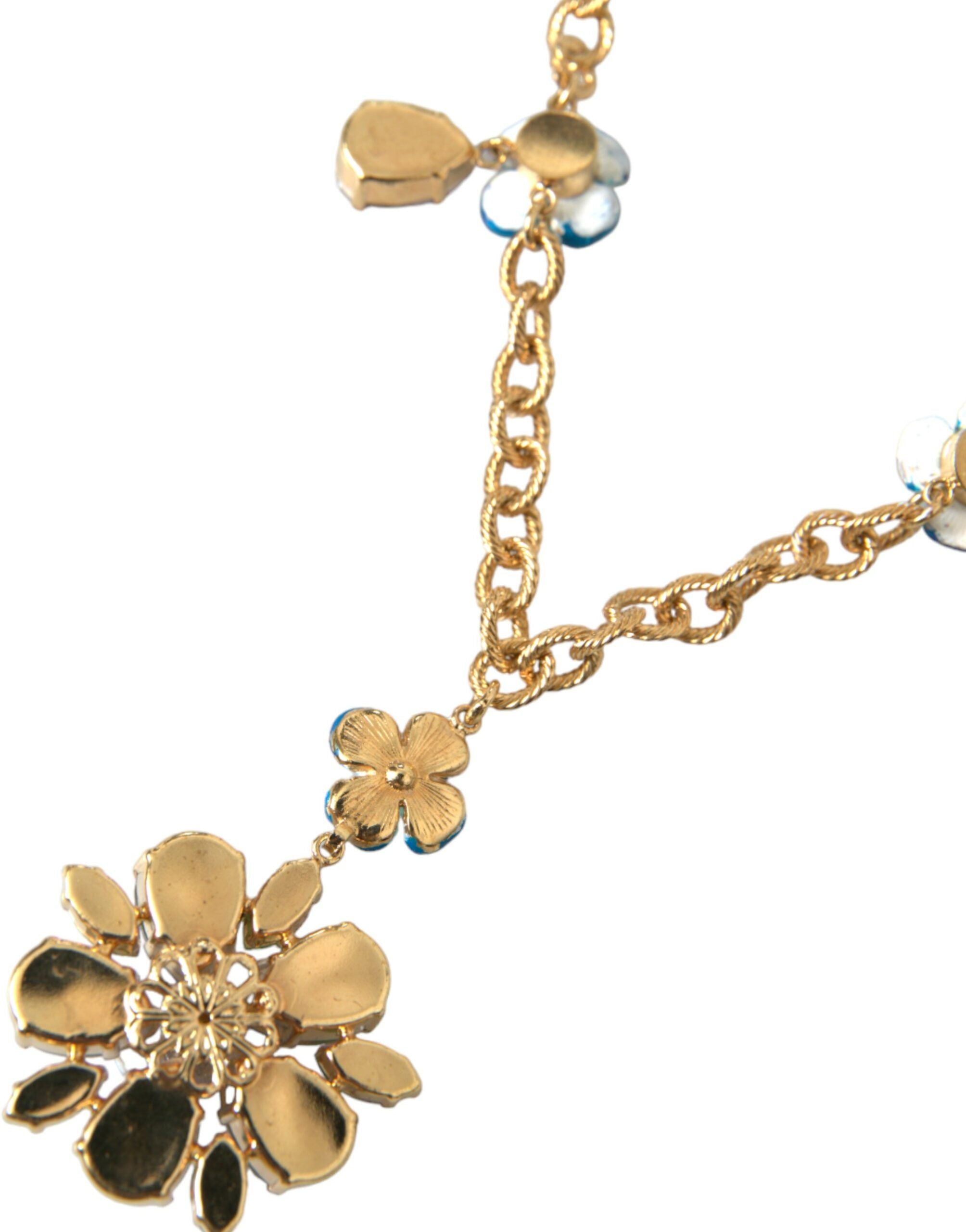 Dolce & Gabbana Gold Brass Chain Crystal Floral Pendant Charm Necklace - Luksusmuotia Dolce & Gabbana - Tutustu YVES JAVANNI® 