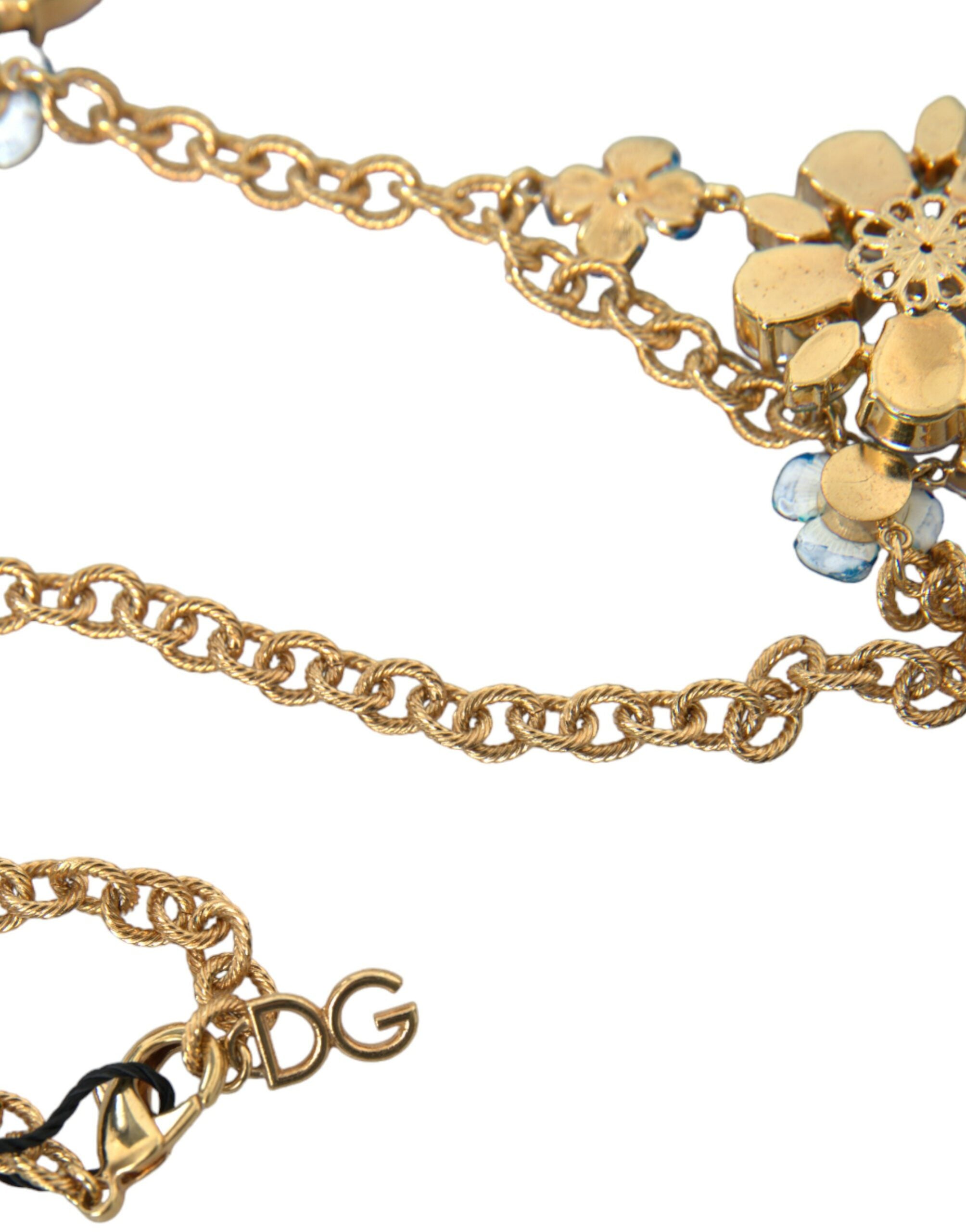 Dolce & Gabbana Gold Brass Chain Crystal Floral Pendant Charm Necklace - Luksusmuotia Dolce & Gabbana - Tutustu YVES JAVANNI® 