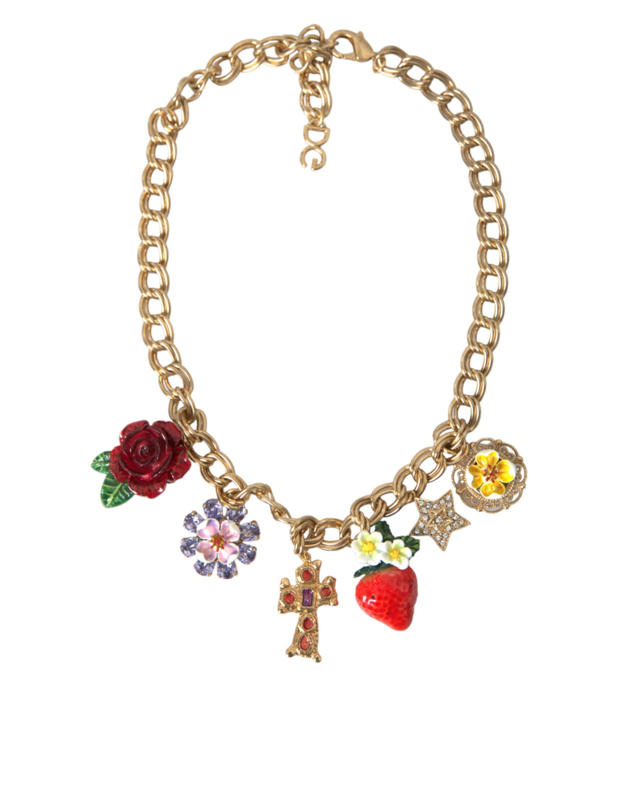 Dolce & Gabbana Gold Chain Rose Cross Strawberry Star Pendant Necklace - Luksusmuotia Dolce & Gabbana - Tutustu YVES JAVANNI® 