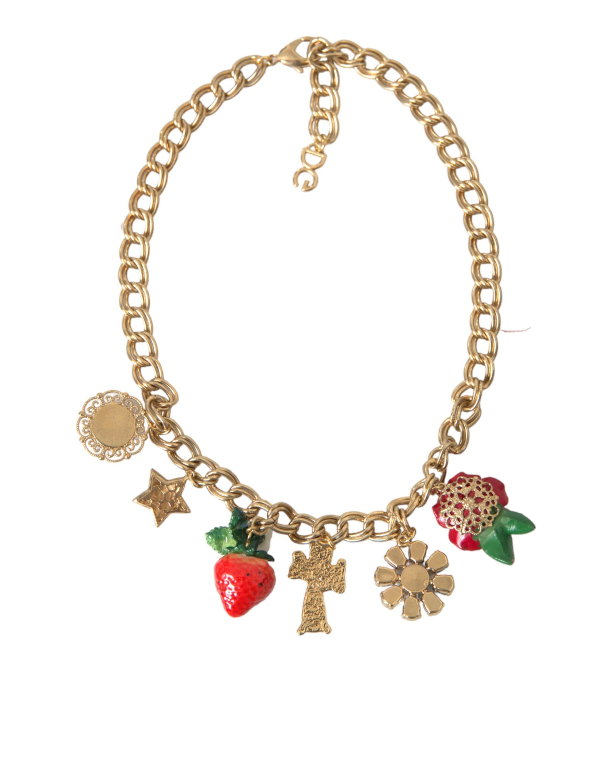 Dolce & Gabbana Gold Chain Rose Cross Strawberry Star Pendant Necklace - Luksusmuotia Dolce & Gabbana - Tutustu YVES JAVANNI® 