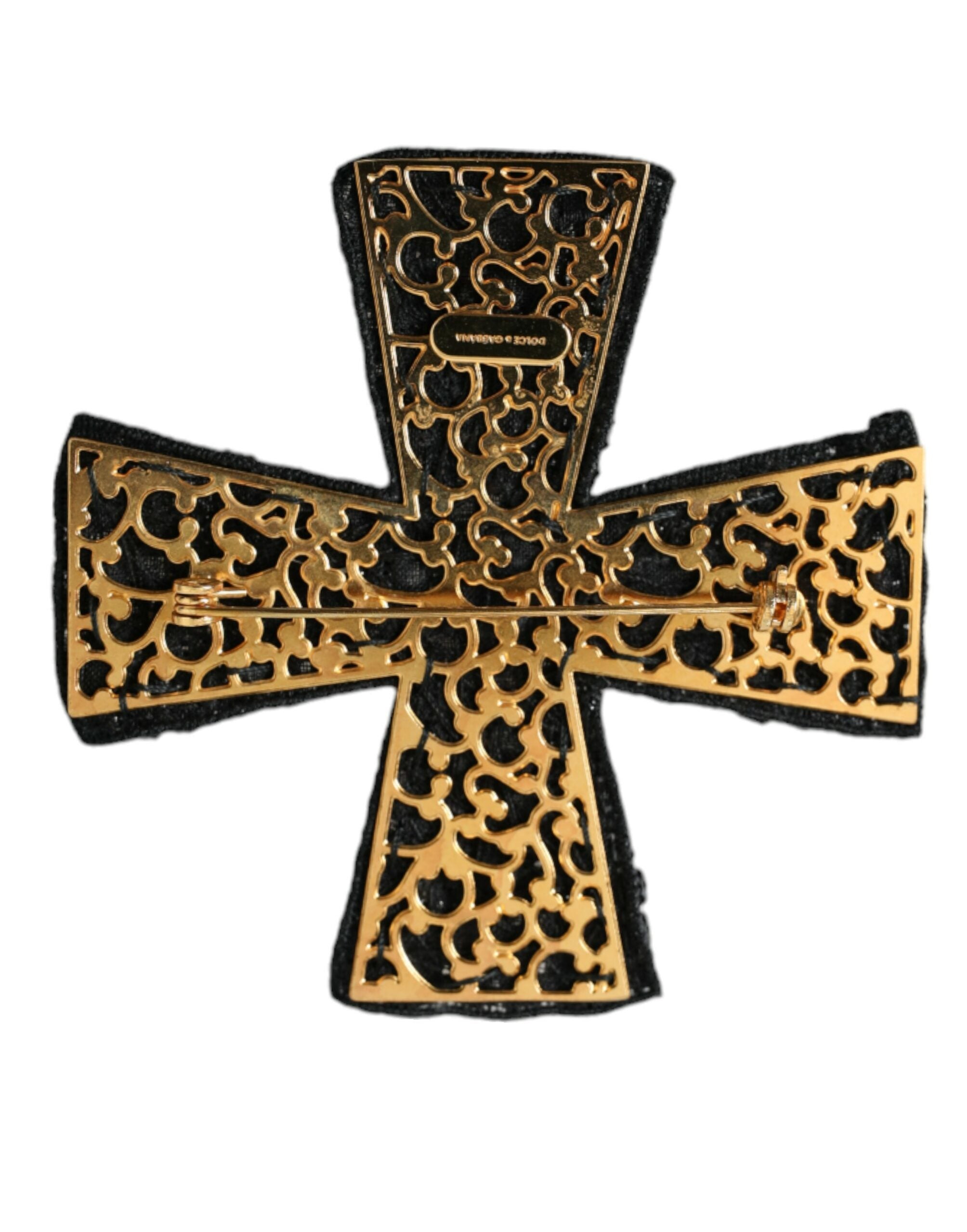 Dolce & Gabbana Black Crystals Embellished Cross Pin Brooch - Luksusmuotia Dolce & Gabbana - Tutustu YVES JAVANNI® 