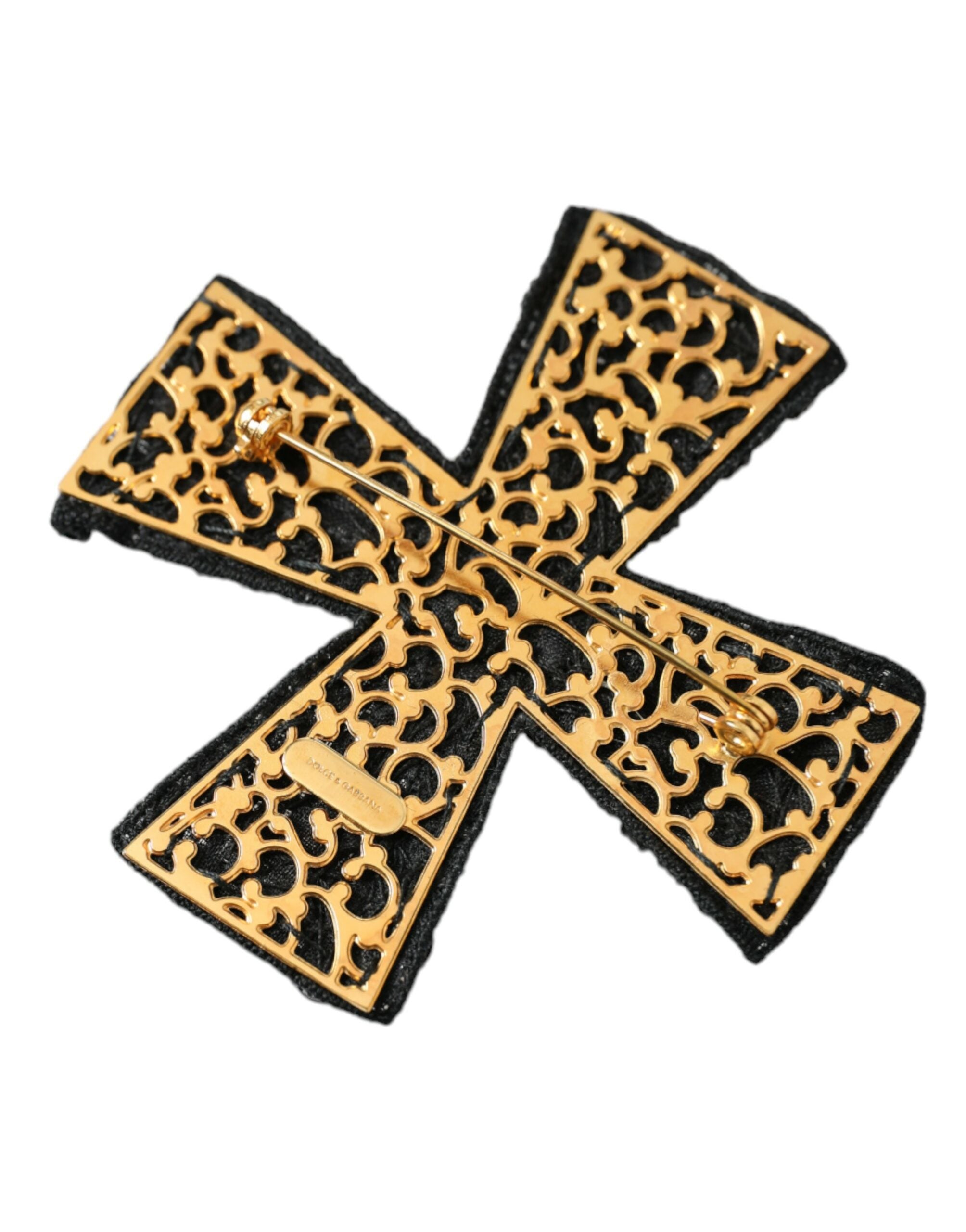 Dolce & Gabbana Black Crystals Embellished Cross Pin Brooch - Luksusmuotia Dolce & Gabbana - Tutustu YVES JAVANNI® 