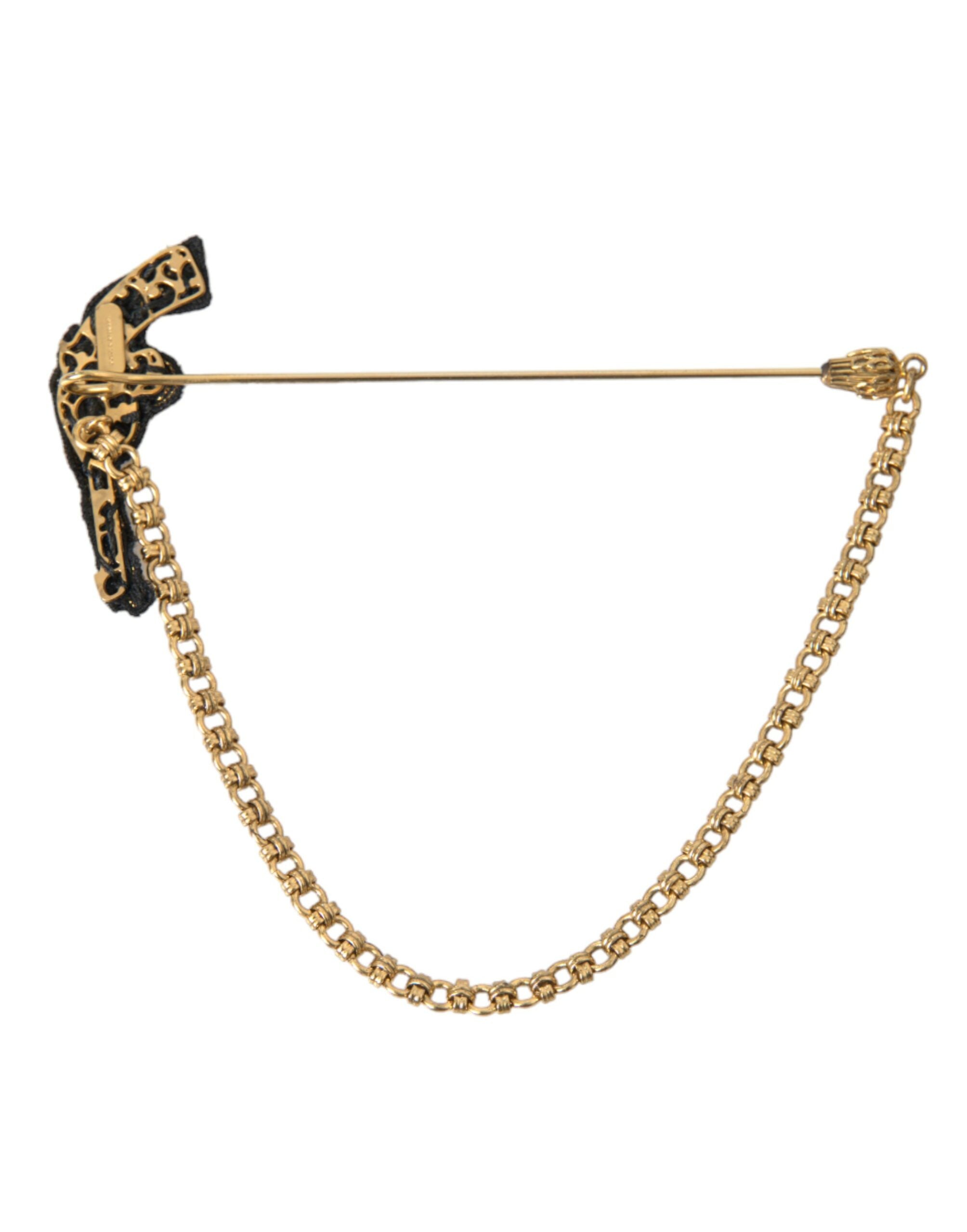 Dolce & Gabbana Brass Copper Silk Revolver Gun Men Brooch Lapel Pin - Luksusmuotia Dolce & Gabbana - Tutustu YVES JAVANNI® 