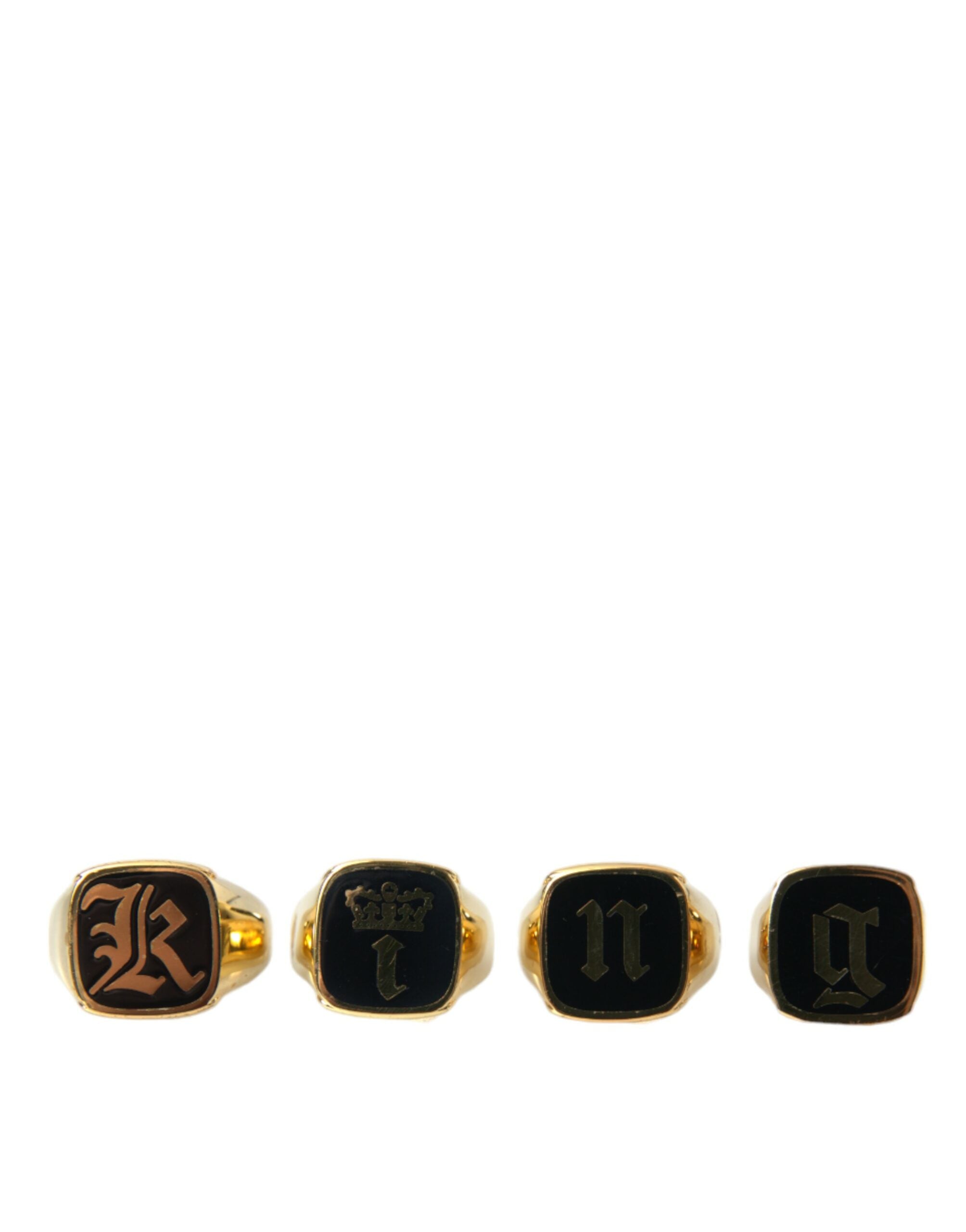 Dolce & Gabbana Gold Brass KING Enamel Set of 4 Ring - Luksuslaukut ja asusteet Dolce & Gabbana - Tutustu YVES JAVANNI® 