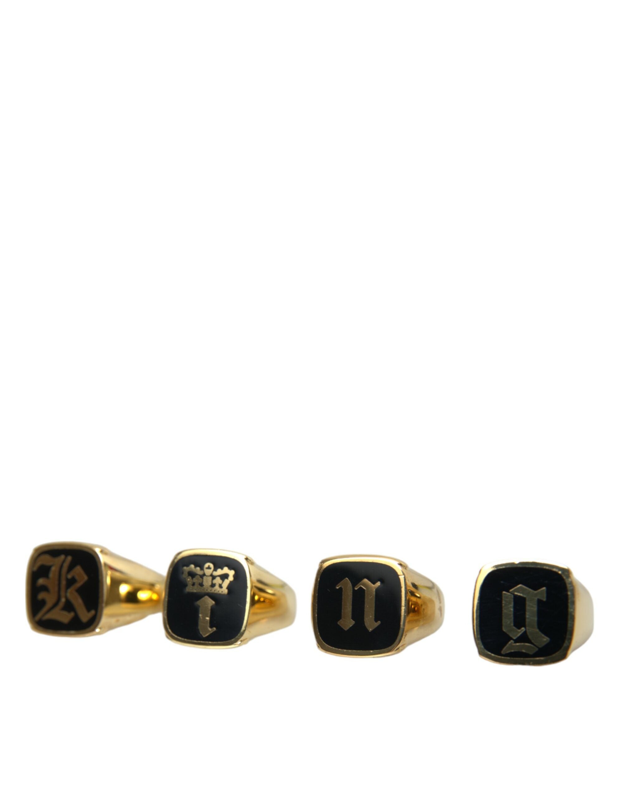 Dolce & Gabbana Gold Brass KING Enamel Set of 4 Ring - Luksusmuotia Dolce & Gabbana - Tutustu YVES JAVANNI® 