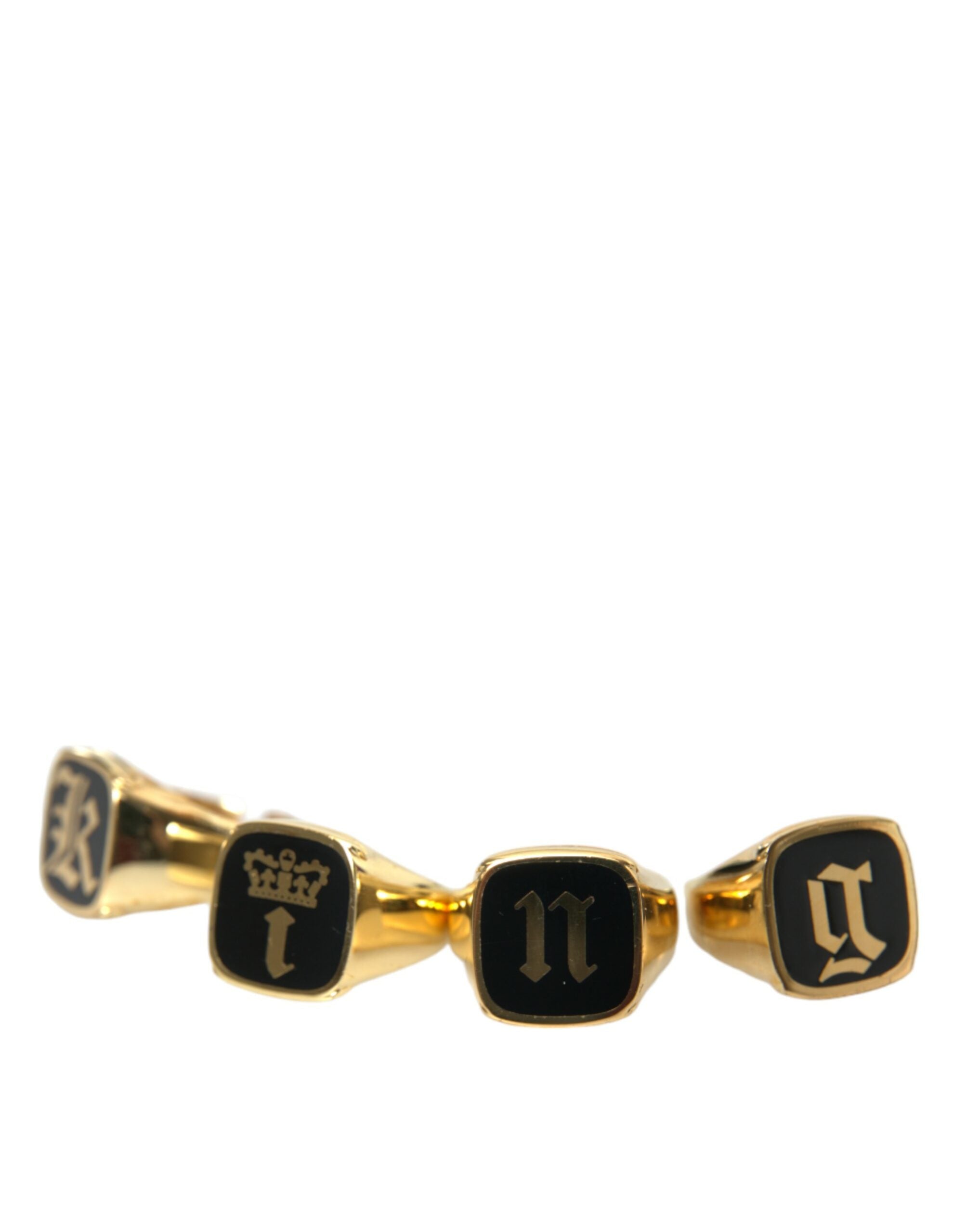 Dolce & Gabbana Gold Brass KING Enamel Set of 4 Ring - Luksusmuotia Dolce & Gabbana - Tutustu YVES JAVANNI® 