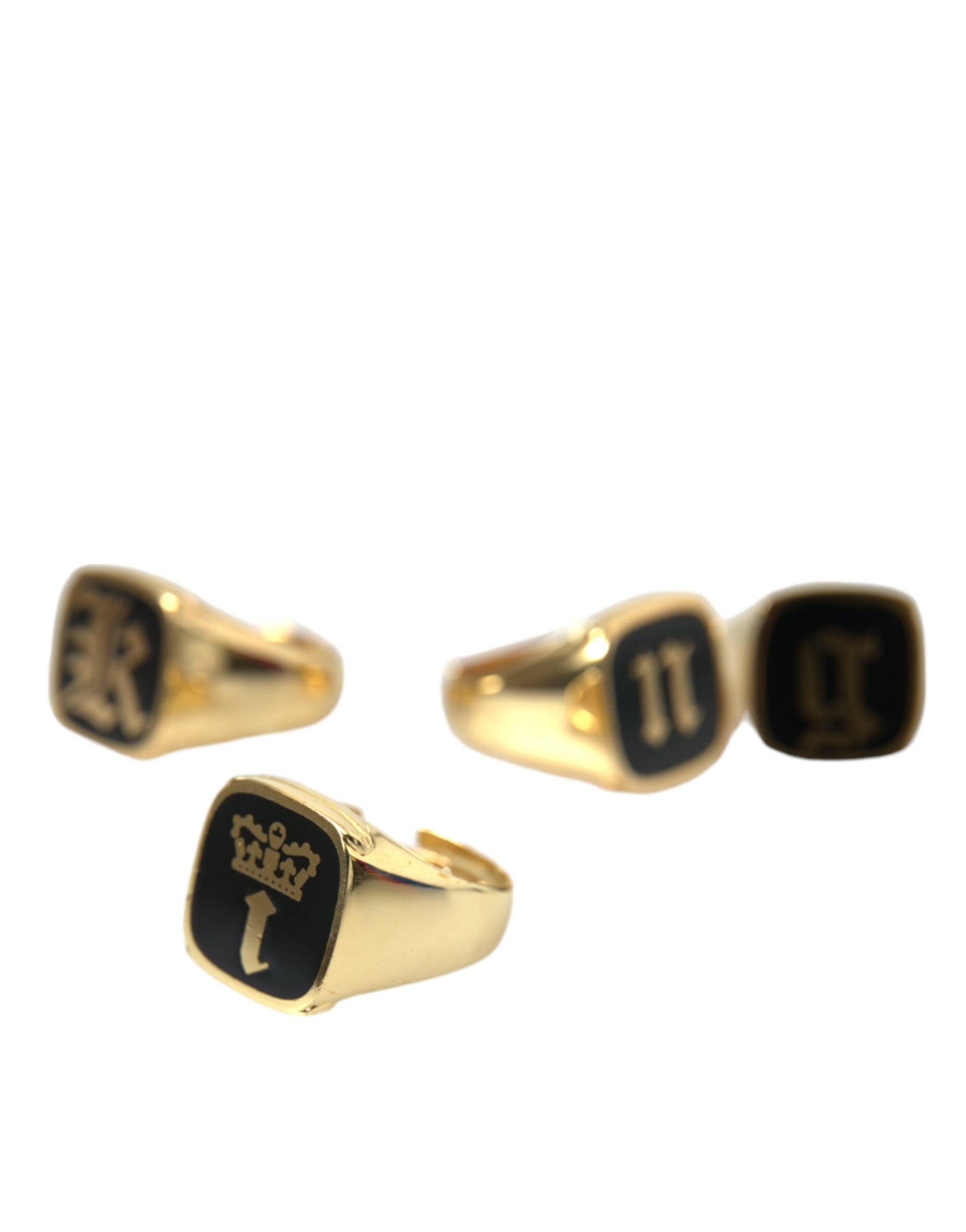 Dolce & Gabbana Gold Brass KING Enamel Set of 4 Ring - Luksusmuotia Dolce & Gabbana - Tutustu YVES JAVANNI® 