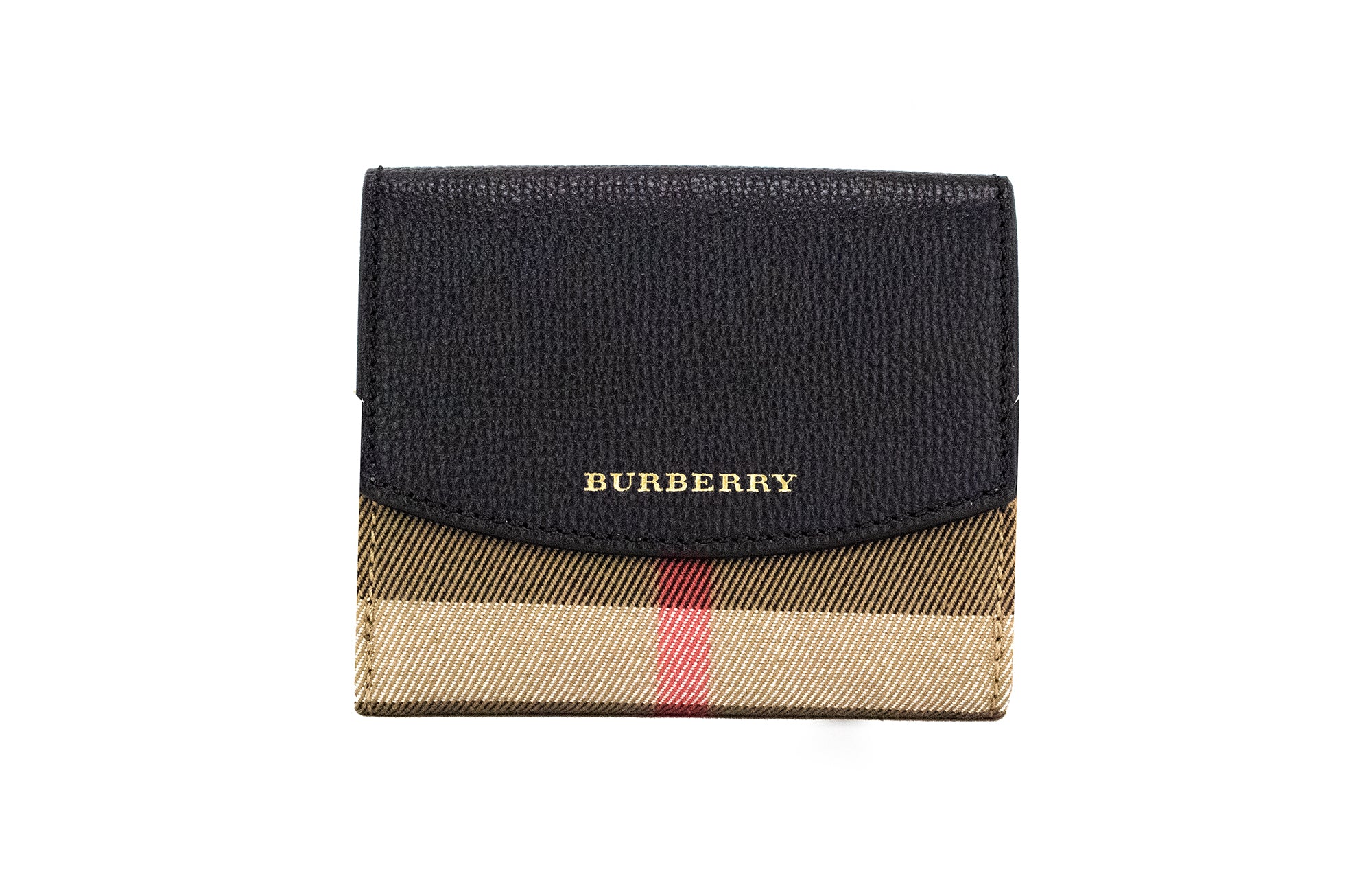 Burberry Luna Black Grained Leather House Check Canvas Coin Pouch Snap Wallet - Luksusmuotia Burberry - Tutustu YVES JAVANNI® 