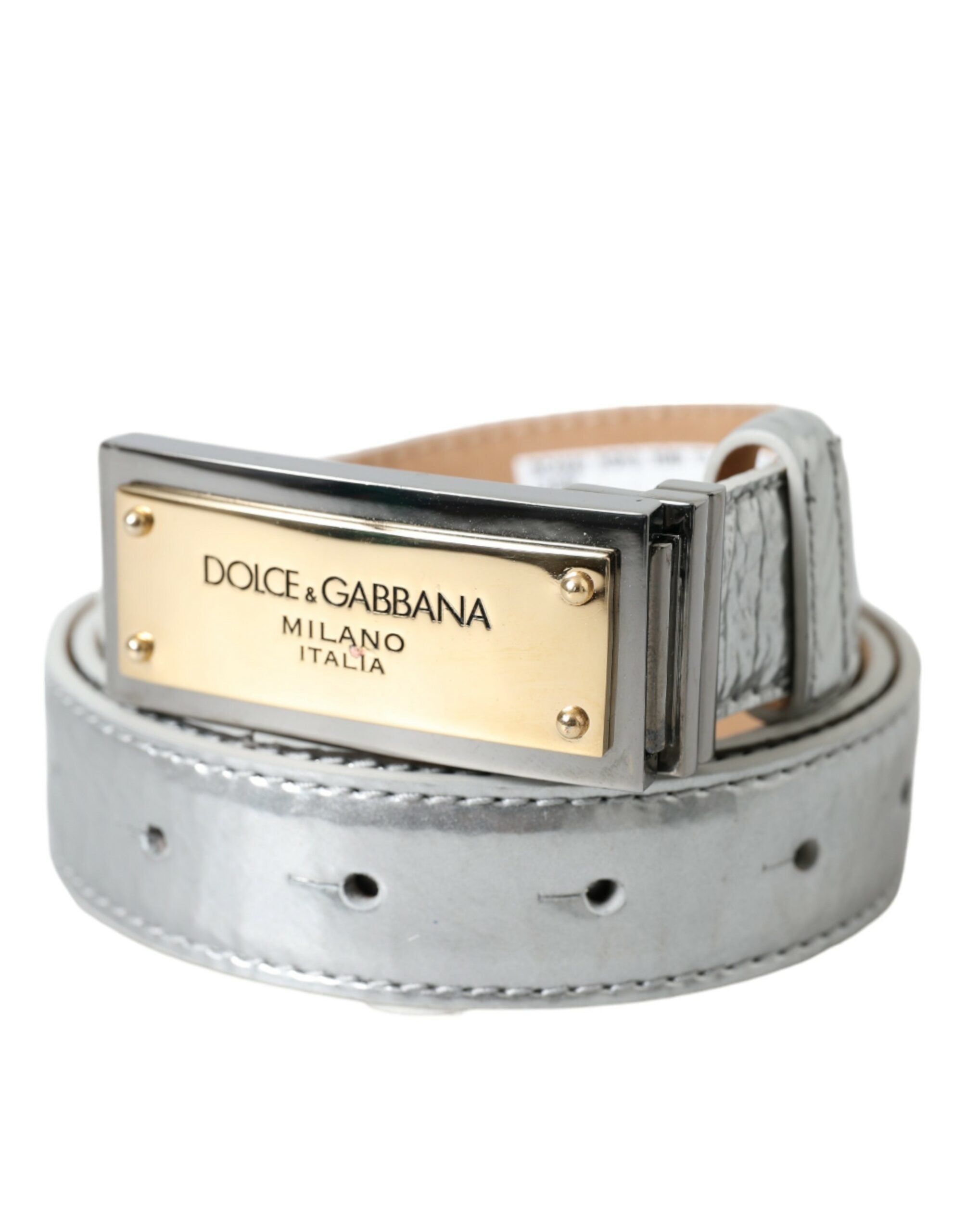 Dolce & Gabbana Silver Leather Metal Logo Buckle Belt Men - Luksusmuotia Dolce & Gabbana - Tutustu YVES JAVANNI® 