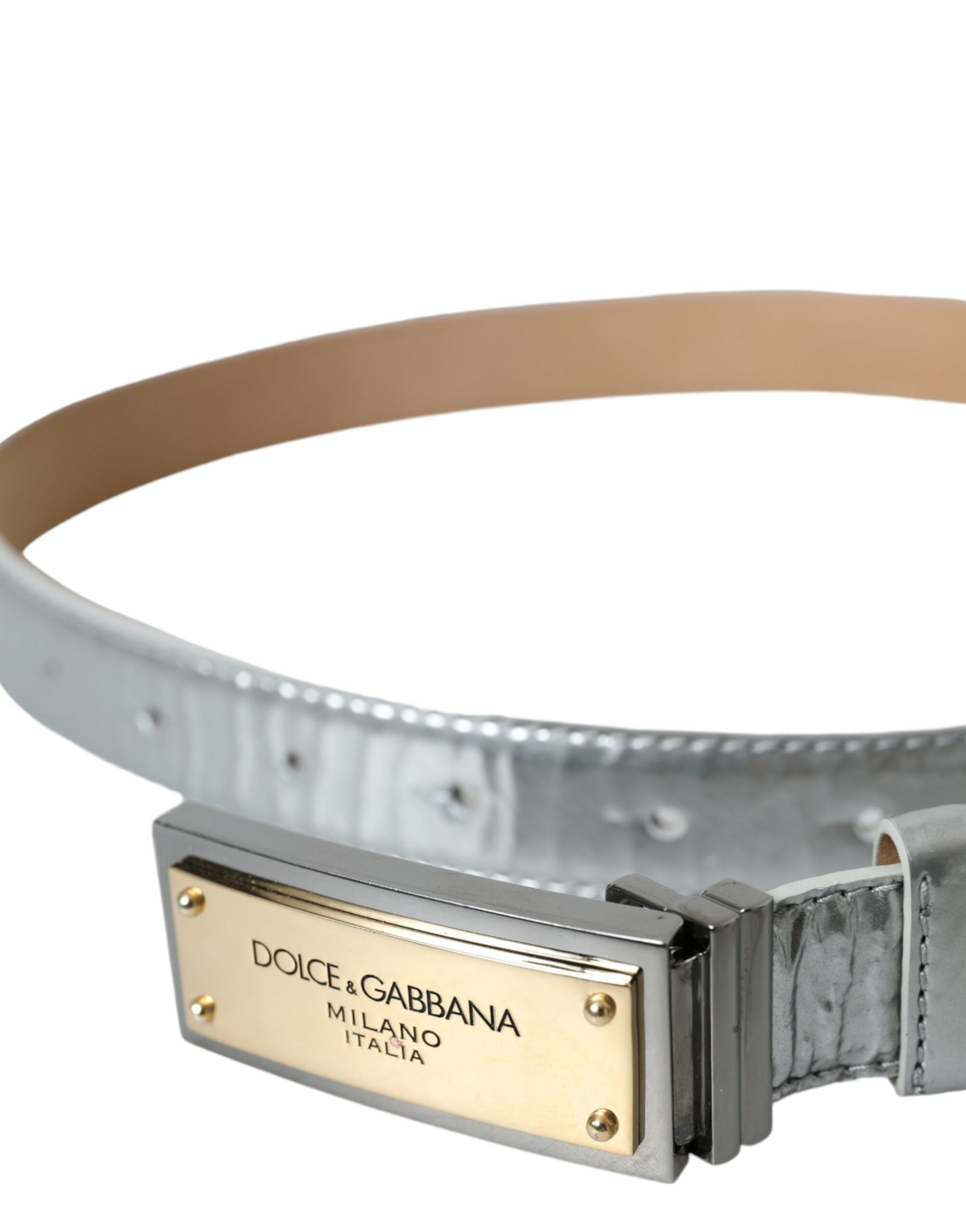 Dolce & Gabbana Silver Leather Metal Logo Buckle Belt Men - Luksusmuotia Dolce & Gabbana - Tutustu YVES JAVANNI® 