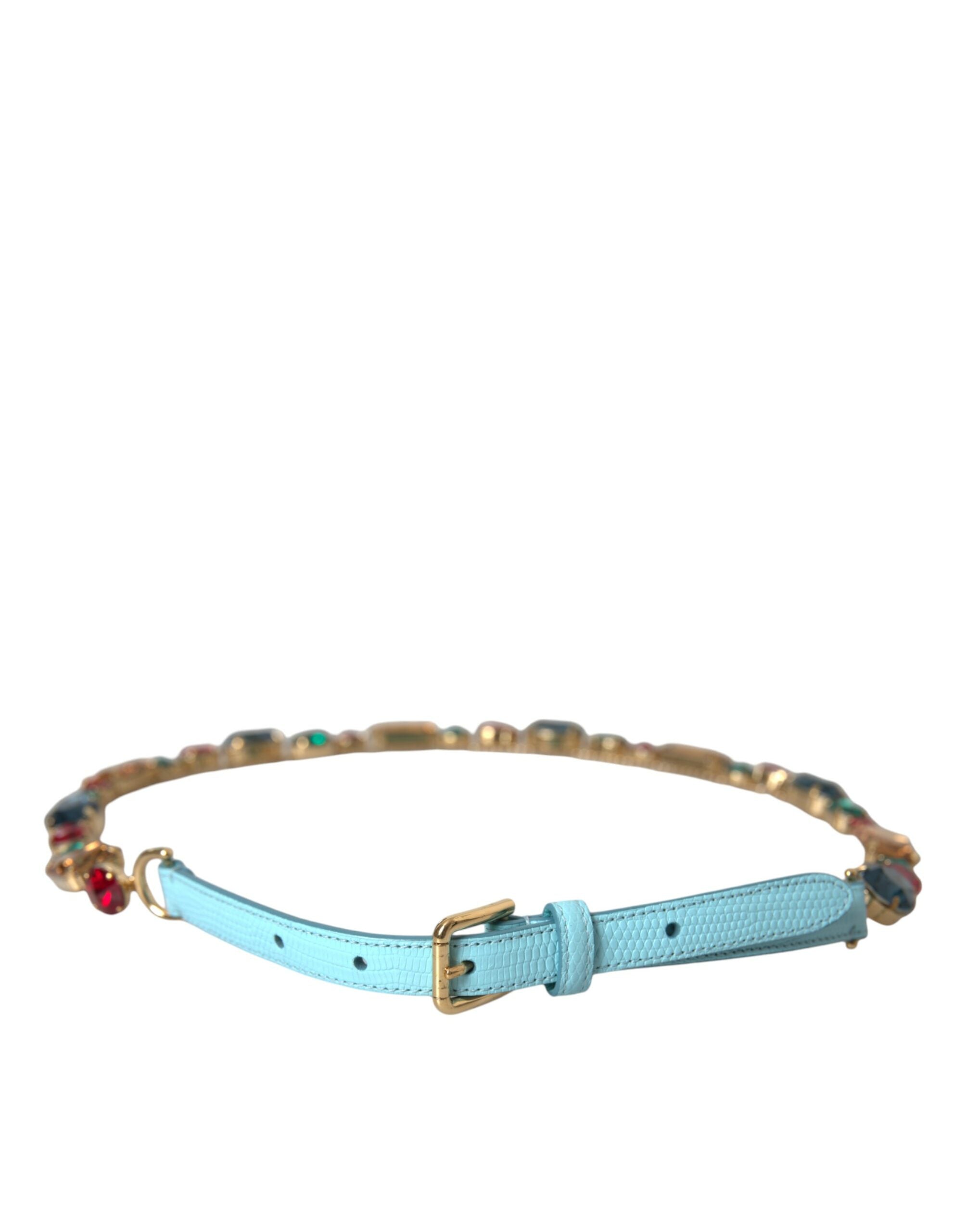 Dolce & Gabbana Light Blue Leather Crystal Chain Waist Belt - Luksuslaukut ja asusteet Dolce & Gabbana - Tutustu YVES JAVANNI® 