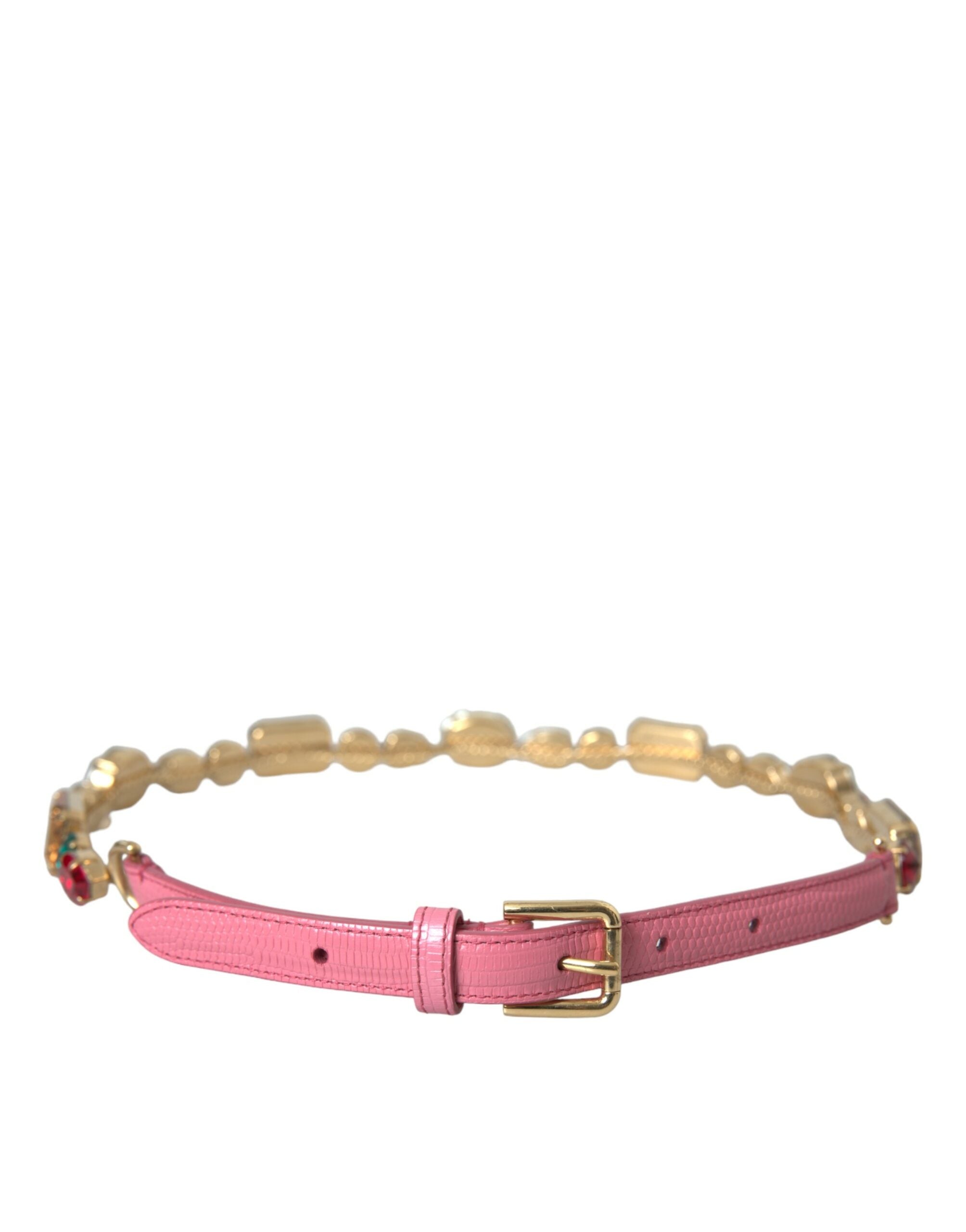 Dolce & Gabbana Pink Leather Crystal Chain Embellished Belt - Luksuslaukut ja asusteet Dolce & Gabbana - Tutustu YVES JAVANNI® 