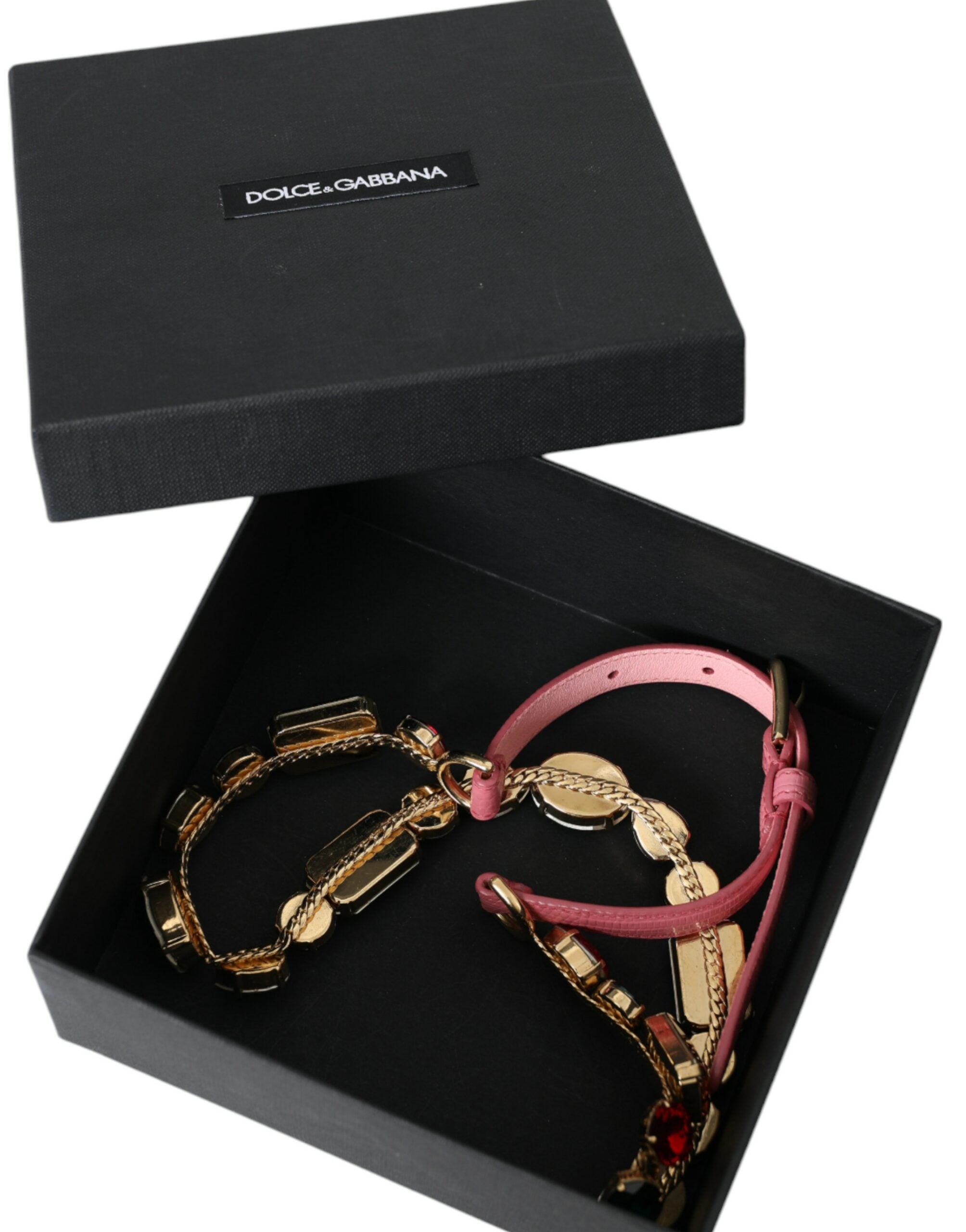 Dolce & Gabbana Pink Leather Crystal Chain Embellished Belt - Luksuslaukut ja asusteet Dolce & Gabbana - Tutustu YVES JAVANNI® 