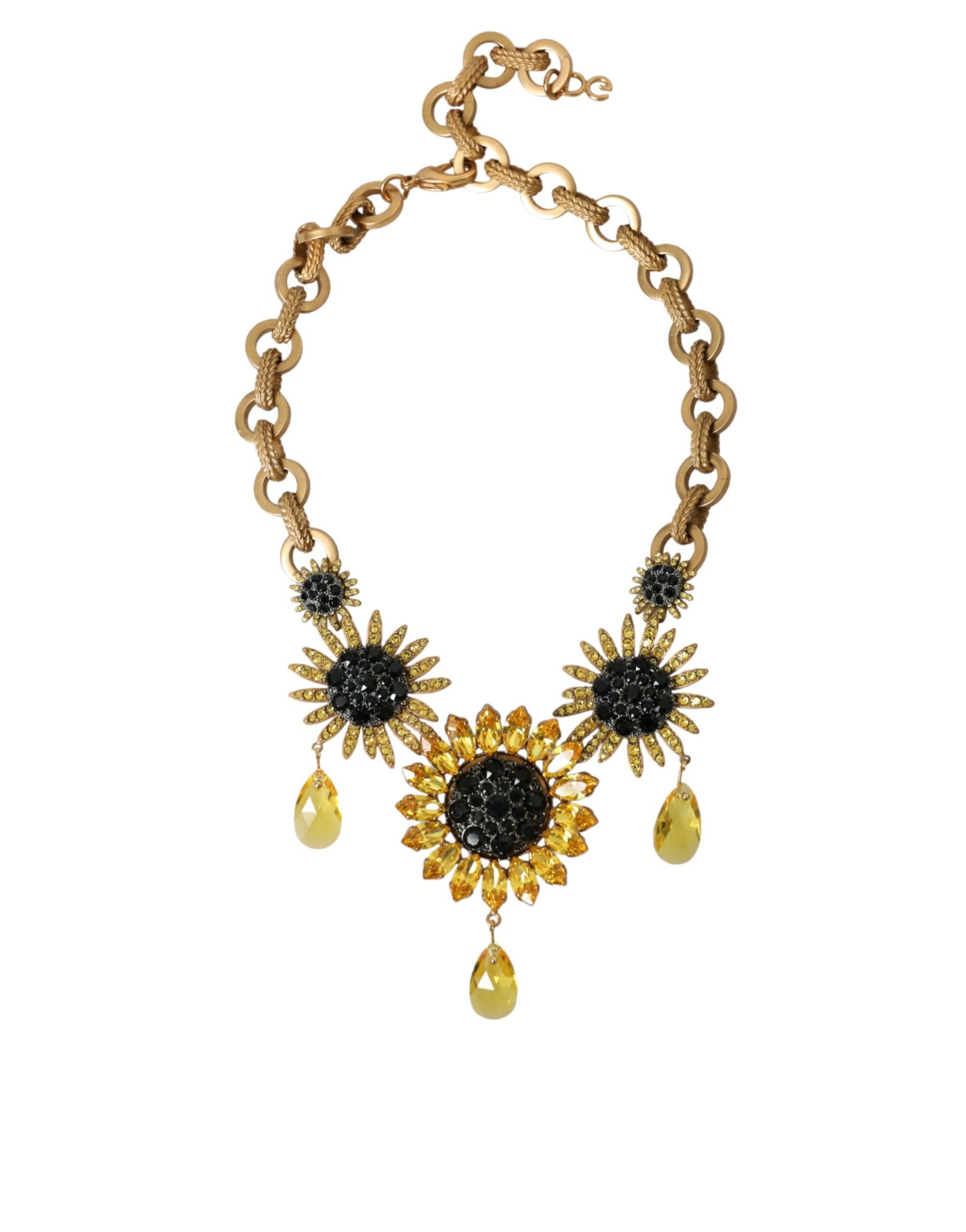 Dolce & Gabbana Gold Tone Brass Sunflower Crystal Embellished Necklace - Luksusmuotia Dolce & Gabbana - Tutustu YVES JAVANNI® 