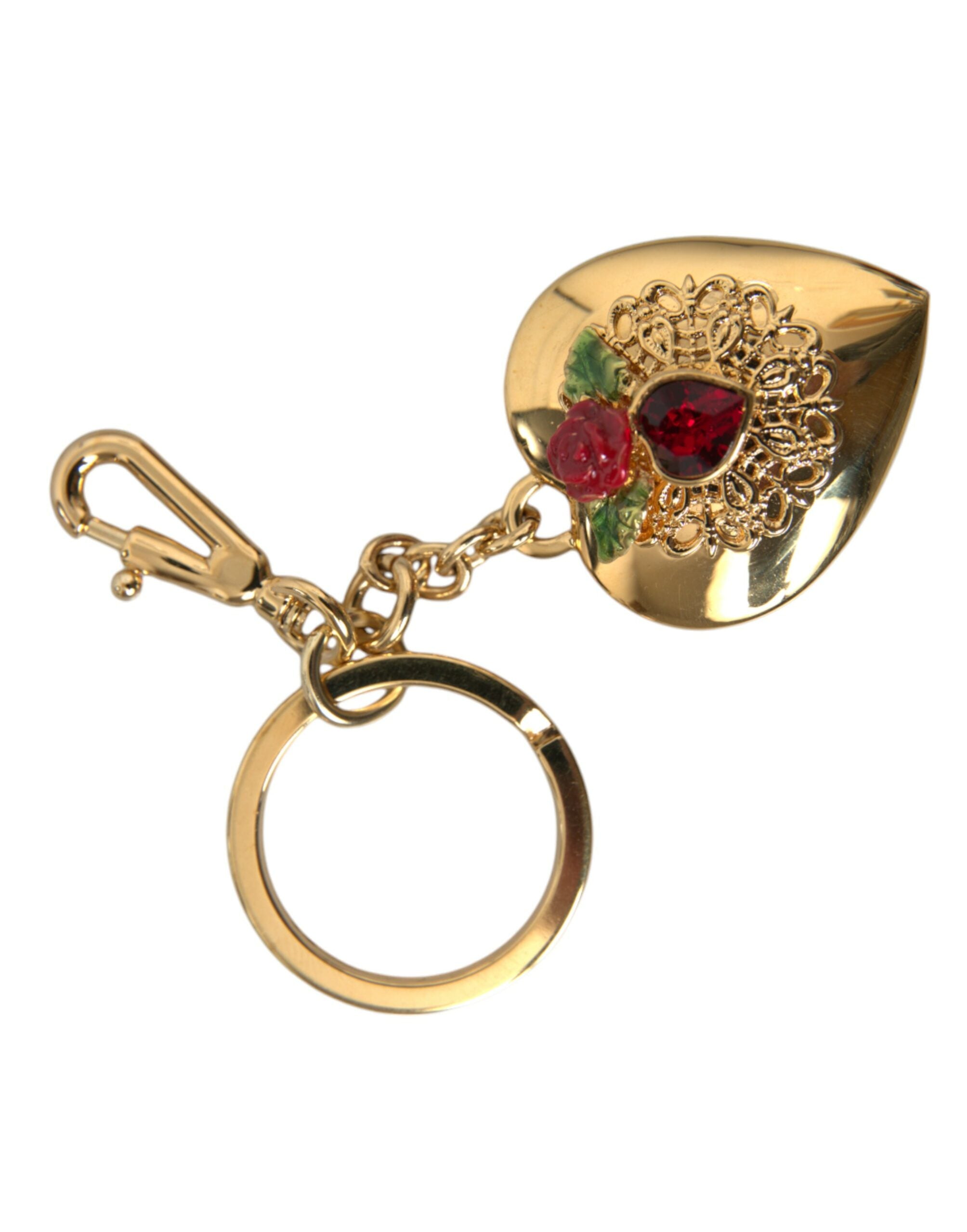 Dolce & Gabbana Metallic Gold Brass Heart Floral Pendant Keychain Keyring - Luksusmuotia Dolce & Gabbana - Tutustu YVES JAVANNI® 