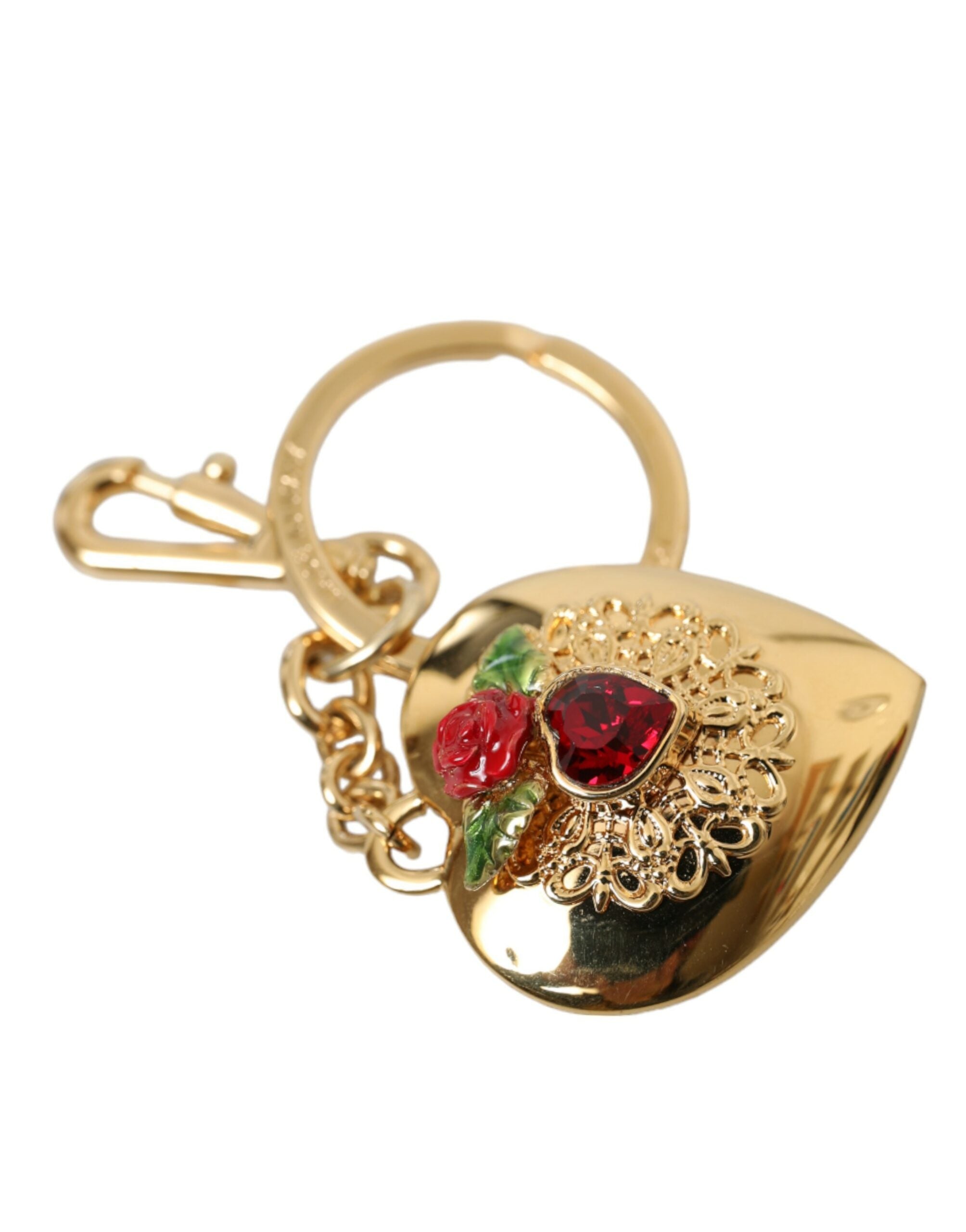 Dolce & Gabbana Metallic Gold Brass Heart Floral Pendant Keychain Keyring - Luksusmuotia Dolce & Gabbana - Tutustu YVES JAVANNI® 