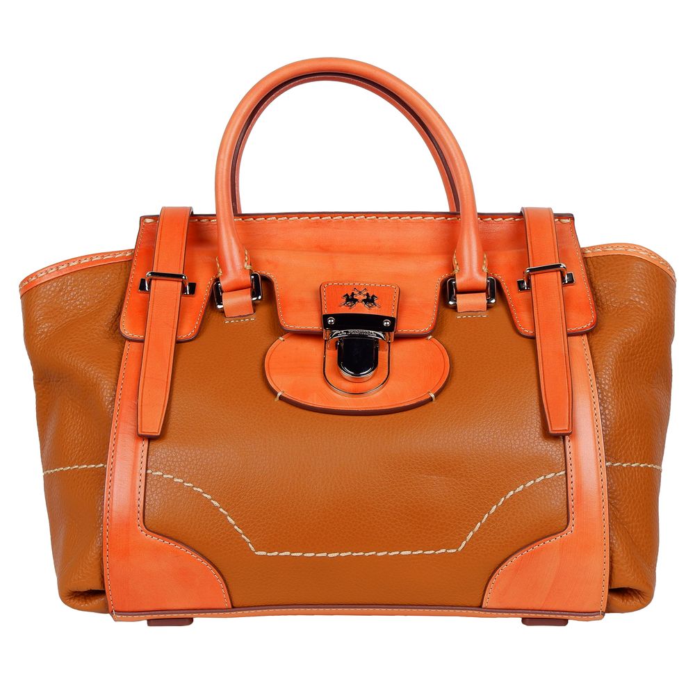 La Martina Orange Leather Handbag - Luksusmuotia La Martina - Tutustu YVES JAVANNI® 