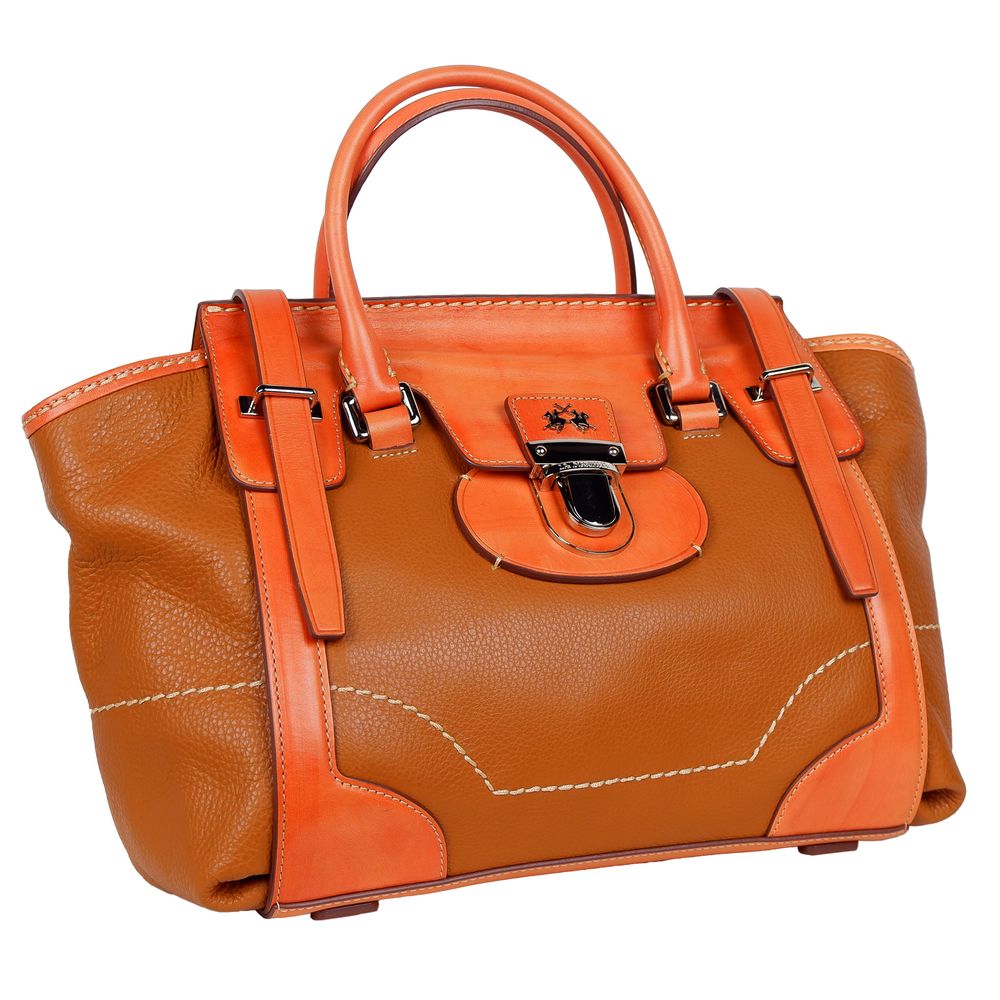 La Martina Orange Leather Handbag - Luksusmuotia La Martina - Tutustu YVES JAVANNI® 