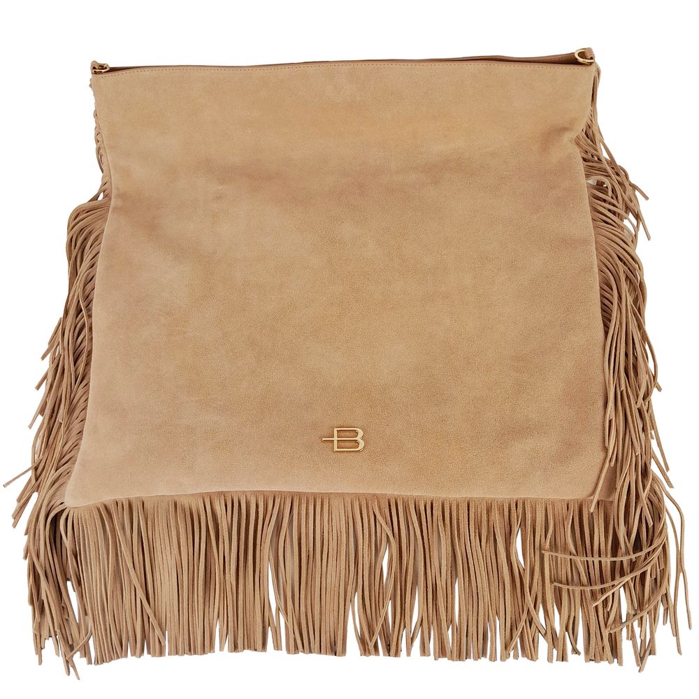 Baldinini Trend Chic Beige Suede Fringe Shoulder Bag - Luksusmuotia Baldinini Trend - Tutustu YVES JAVANNI® 