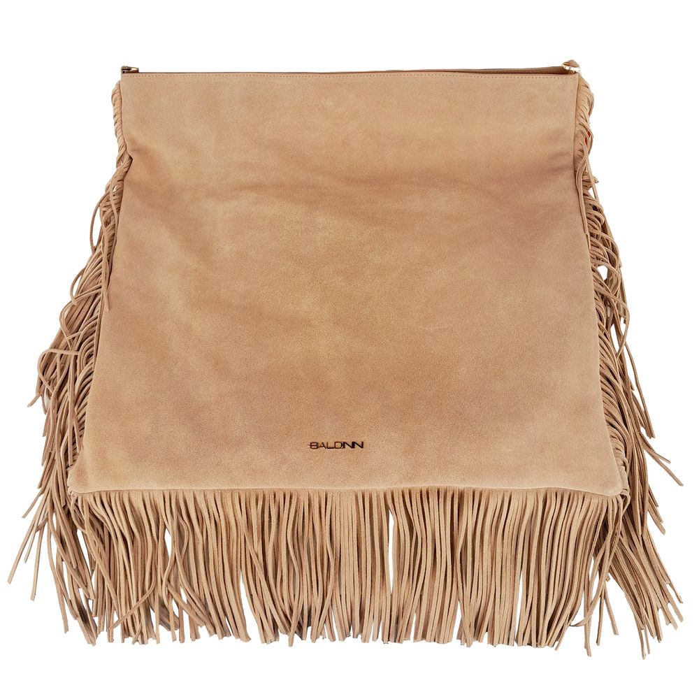 Baldinini Trend Chic Beige Suede Fringe Shoulder Bag - Luksusmuotia Baldinini Trend - Tutustu YVES JAVANNI® 