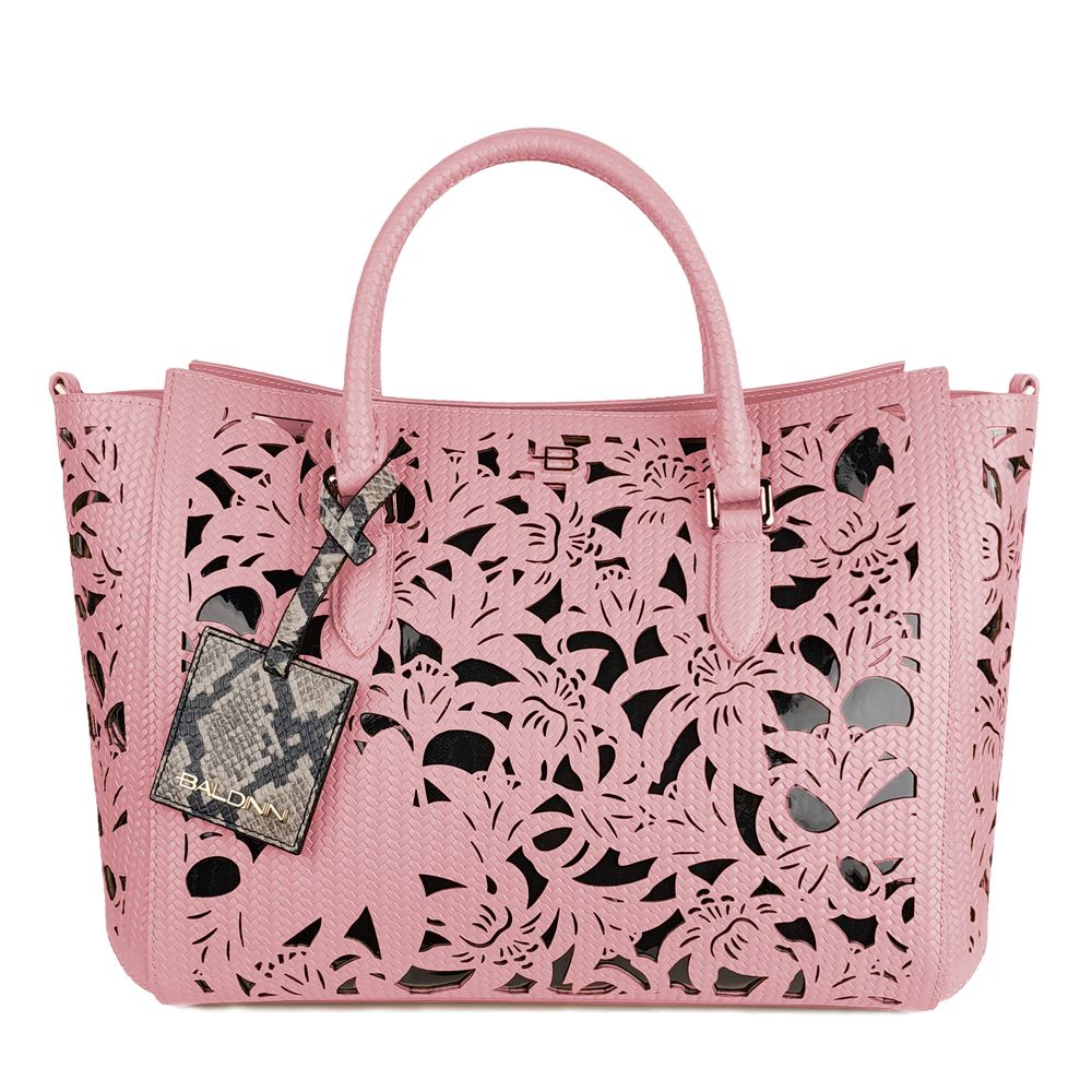 Baldinini Trend Chic Pink Calfskin Handbag with Floral Accents - Luksusmuotia Baldinini Trend - Tutustu YVES JAVANNI® 