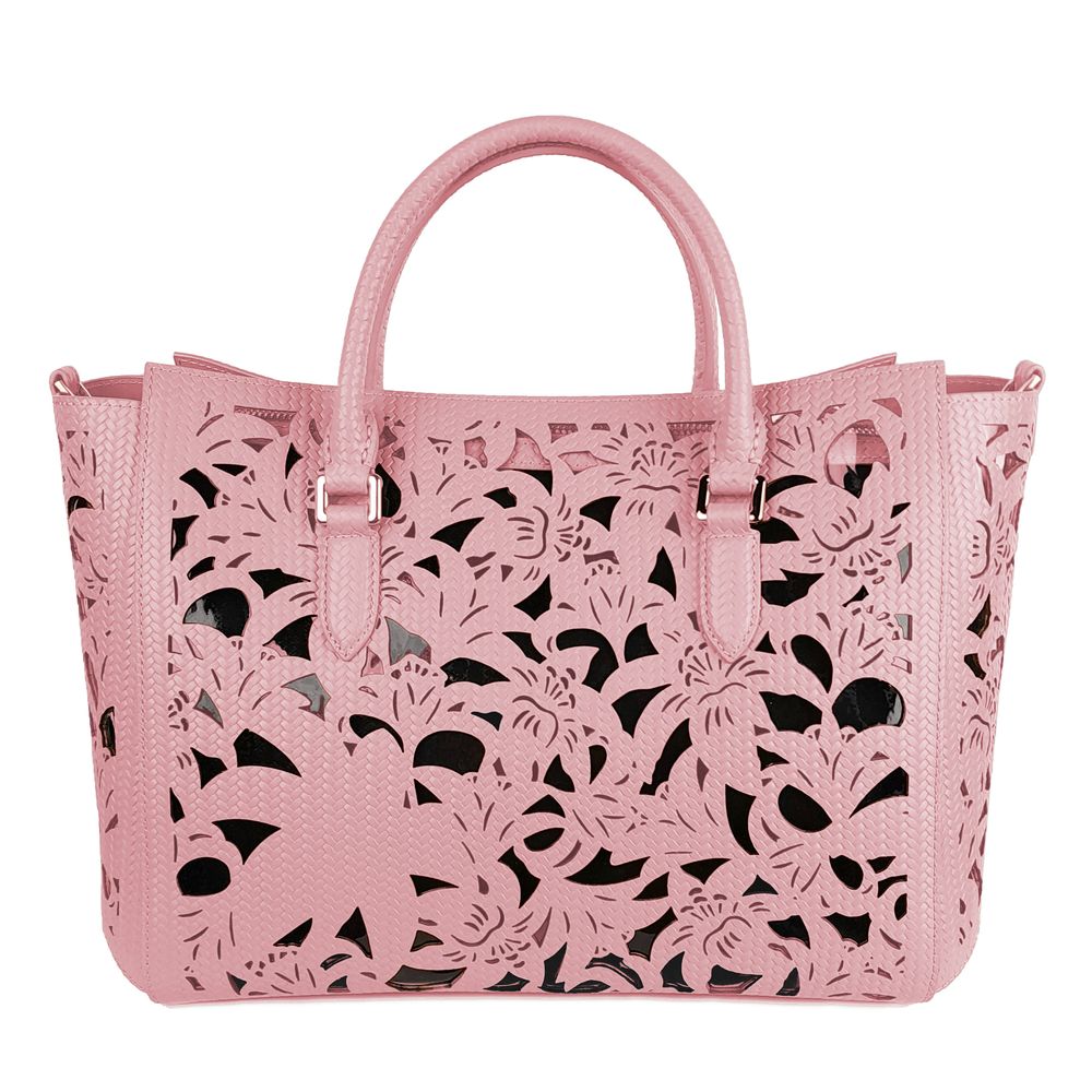 Baldinini Trend Chic Pink Calfskin Handbag with Floral Accents - Luksusmuotia Baldinini Trend - Tutustu YVES JAVANNI® 