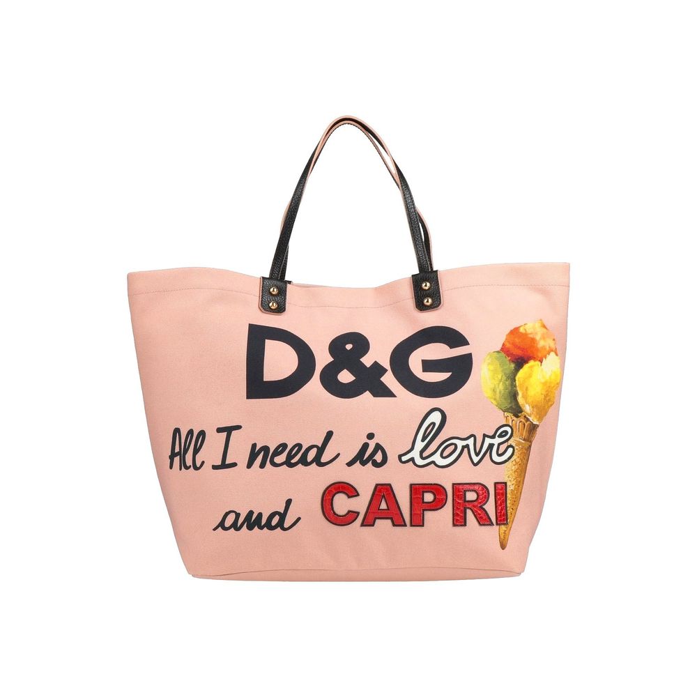 Dolce & Gabbana Elegant Pink Cotton Shopper with Calfskin Accents - Luksusmuotia Dolce & Gabbana - Tutustu YVES JAVANNI® 