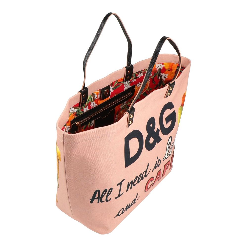 Dolce & Gabbana Elegant Pink Cotton Shopper with Calfskin Accents - Luksusmuotia Dolce & Gabbana - Tutustu YVES JAVANNI® 