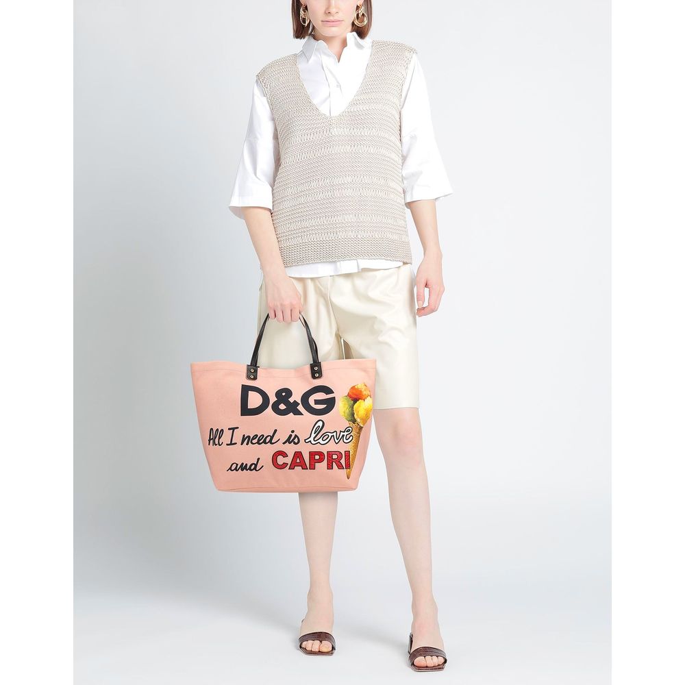 Dolce & Gabbana Elegant Pink Cotton Shopper with Calfskin Accents - Luksusmuotia Dolce & Gabbana - Tutustu YVES JAVANNI® 