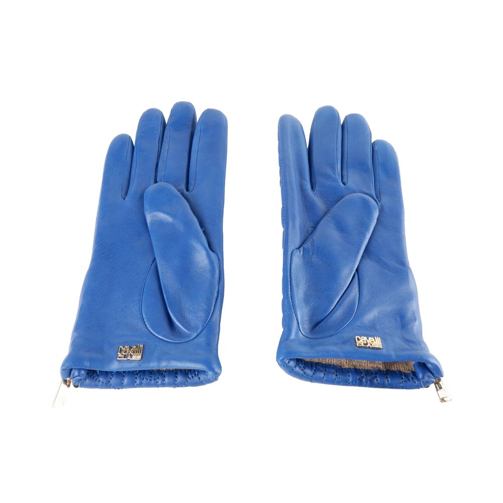 Cavalli Class Elegant Lambskin Leather Gloves in Captivating Blue - Luksusmuotia Cavalli Class - Tutustu YVES JAVANNI® 